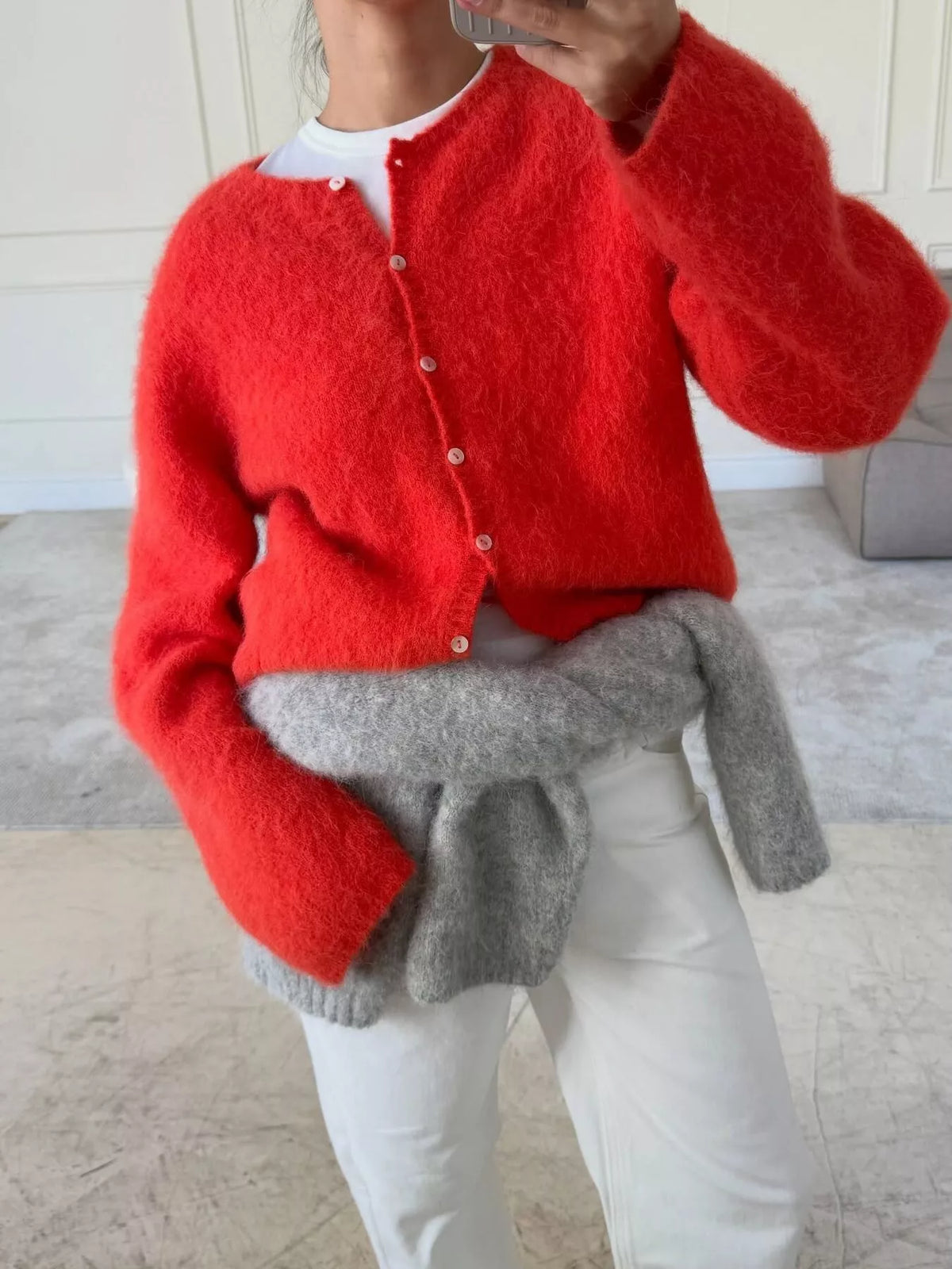 Fuzzy Knit Button-Down Cardigan