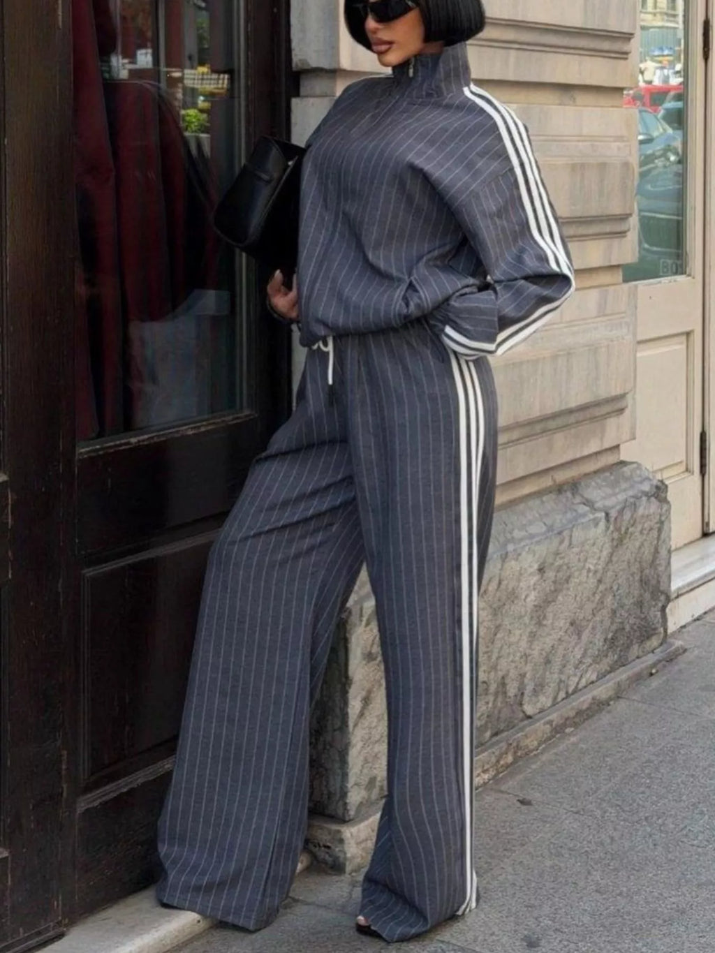 Side Stripe Zip Up Jacket and Pants Set