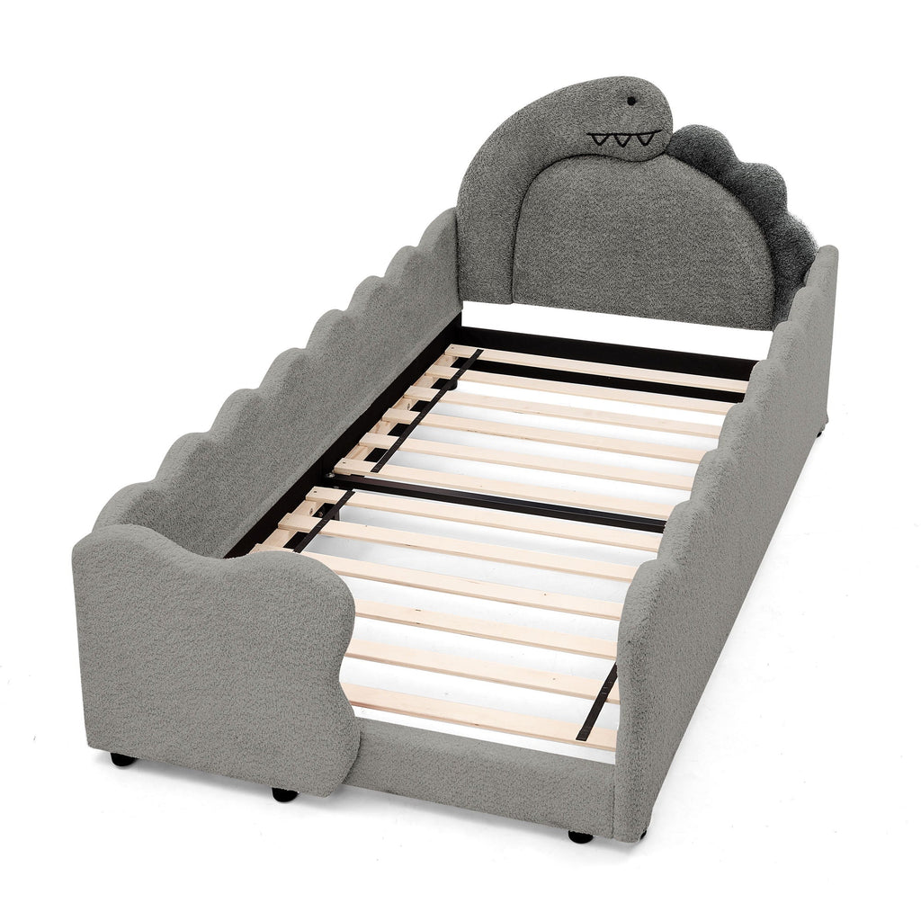 Cute Dinosaur Shaped Bed With Safety Guardrail, Toddler Frame