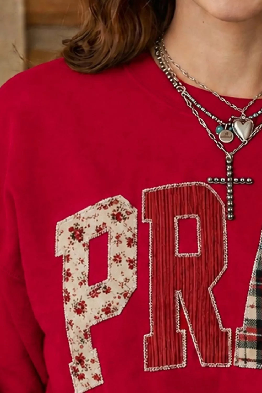 Floral Buffalo Plaid Striped Embroidered Patch Western Sweatshirt