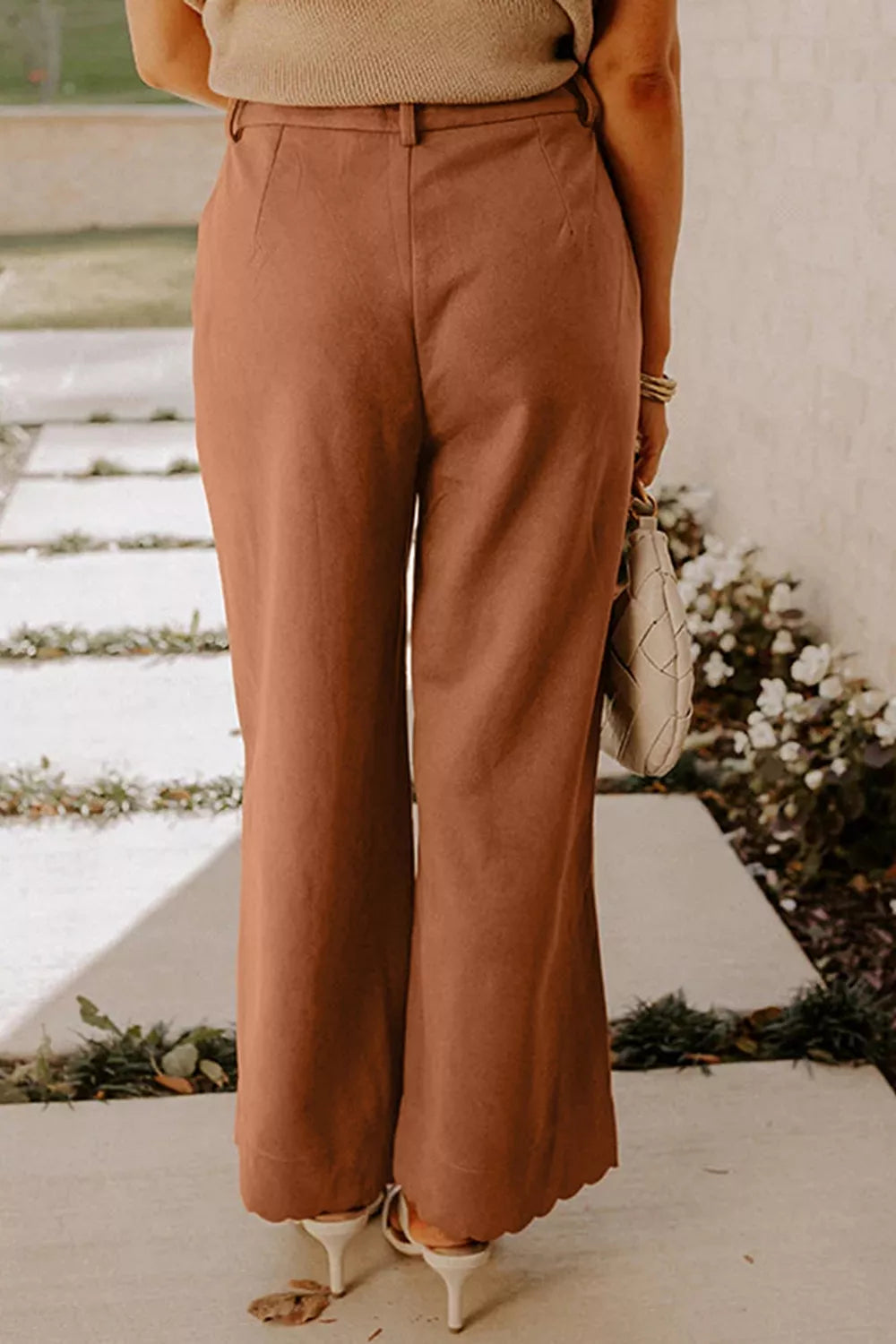 Scalloped Edge Pocket Full-Length Pants