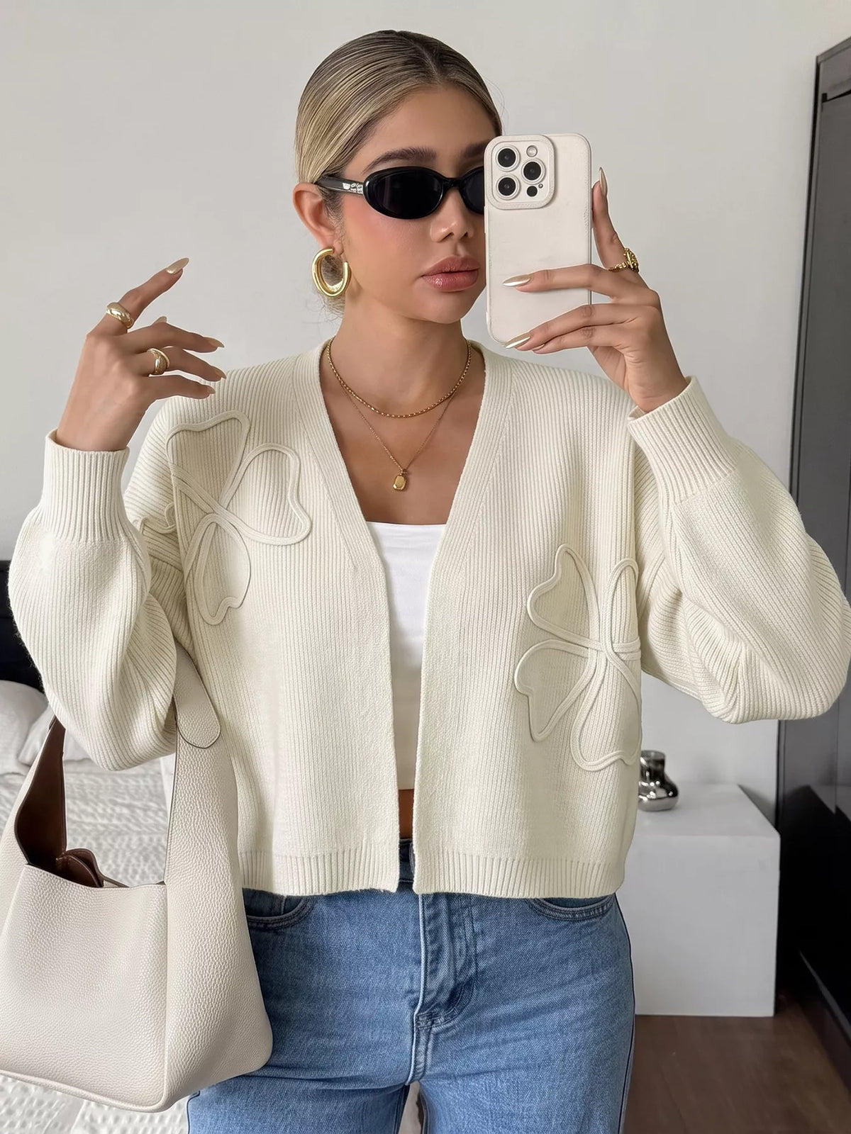 Four-Leaf Clover Open Front Cardigan