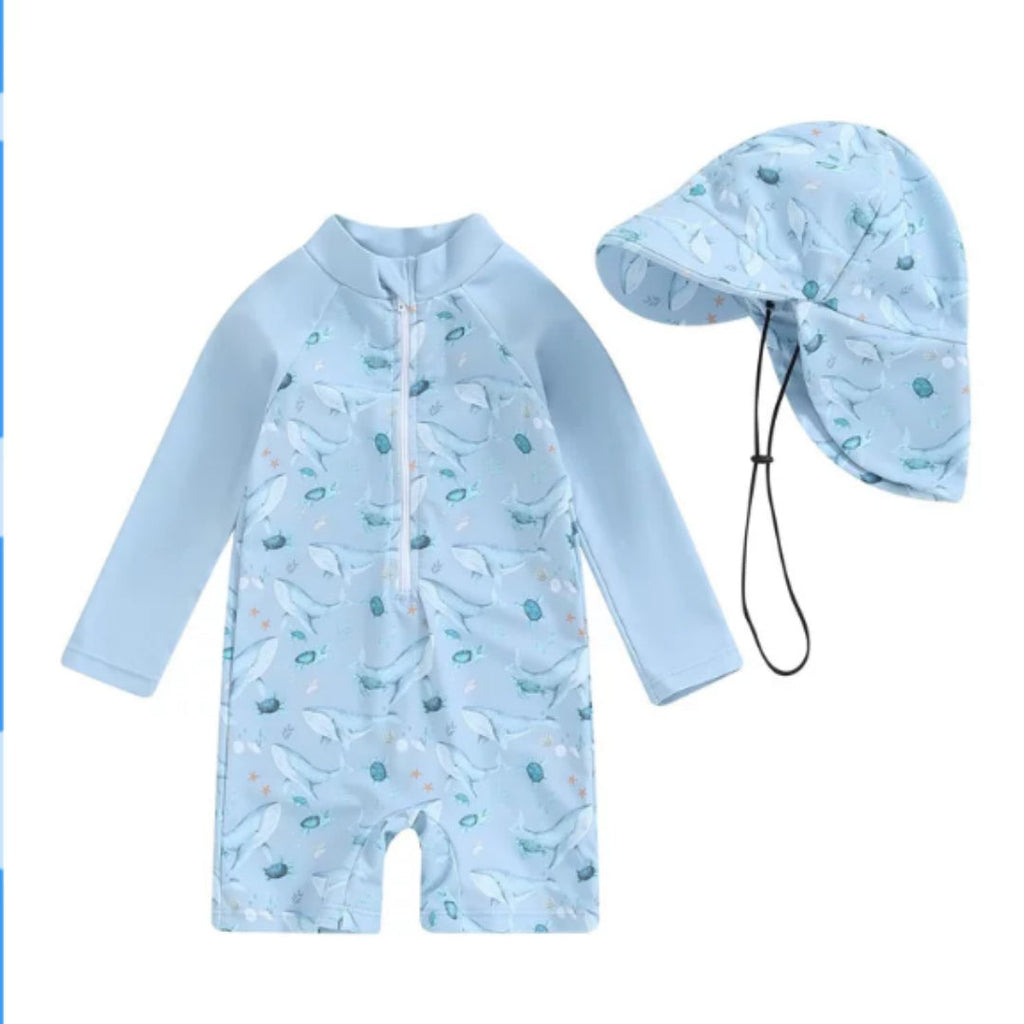 Baby Long-sleeved Onesie Swimsuit With Sun Protection for Boys And Girls