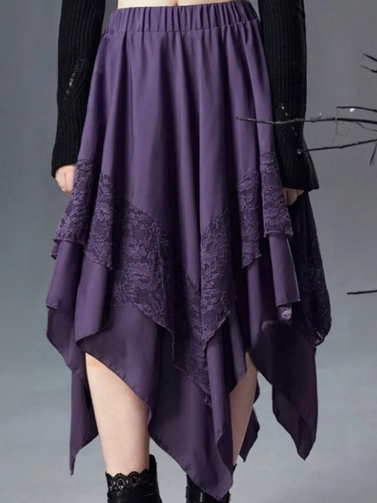 Full Size Asymmetrical Hem Lace Detail Skirt Plus Size