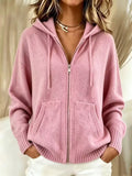 Zip-Up Hooded Knit Cardigan