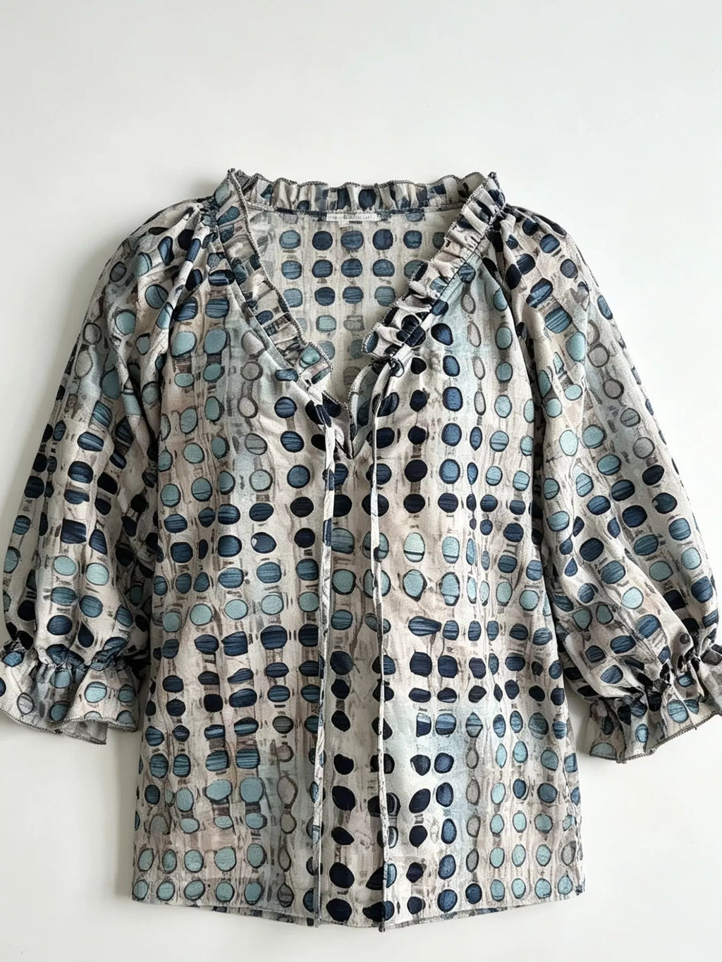 Full Size Tie Neck 3/4 Sleeve Blouse Plus Size