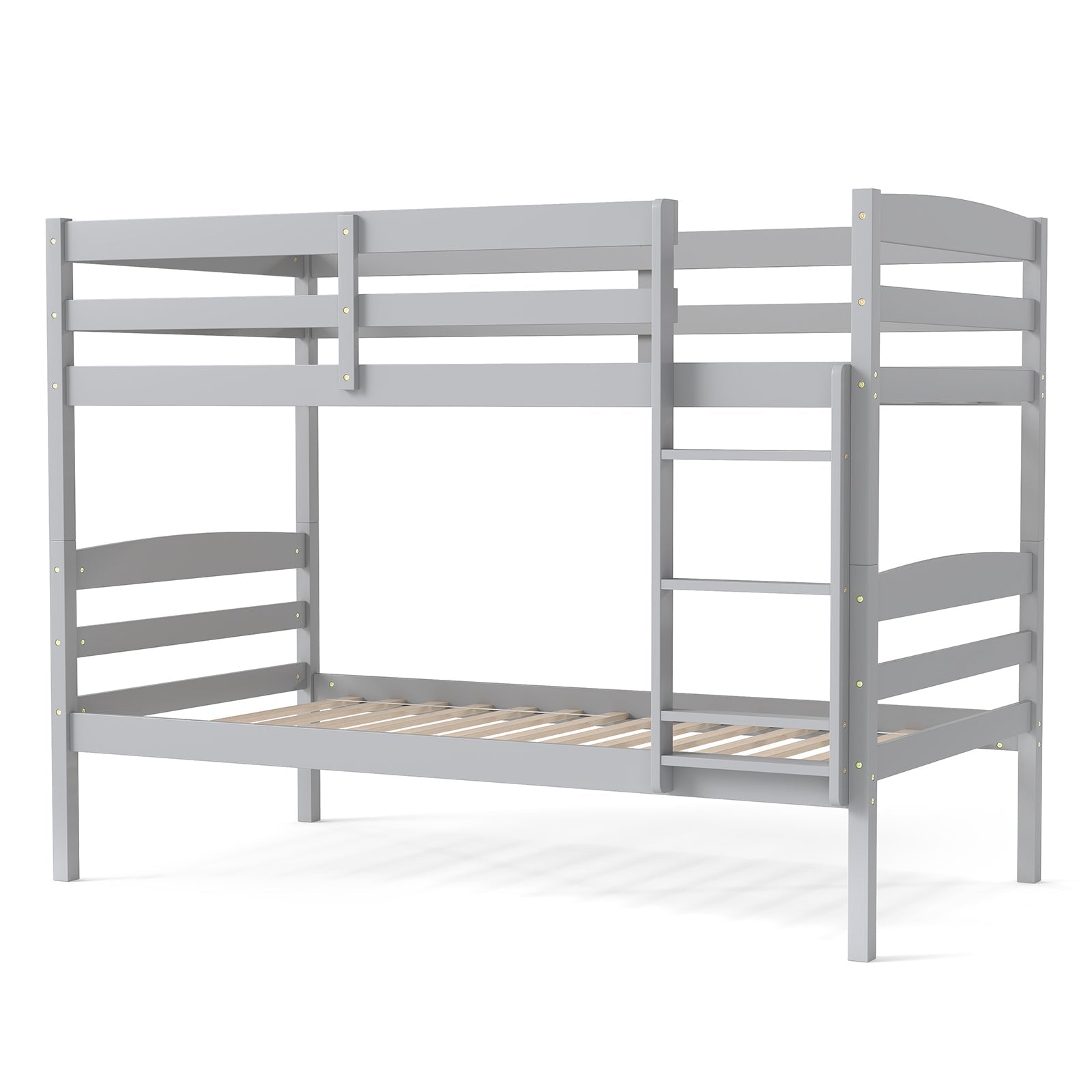 Solid Wood Twin Over Twin Bunk Bed Frame with High Guardrails and Integrated Ladder