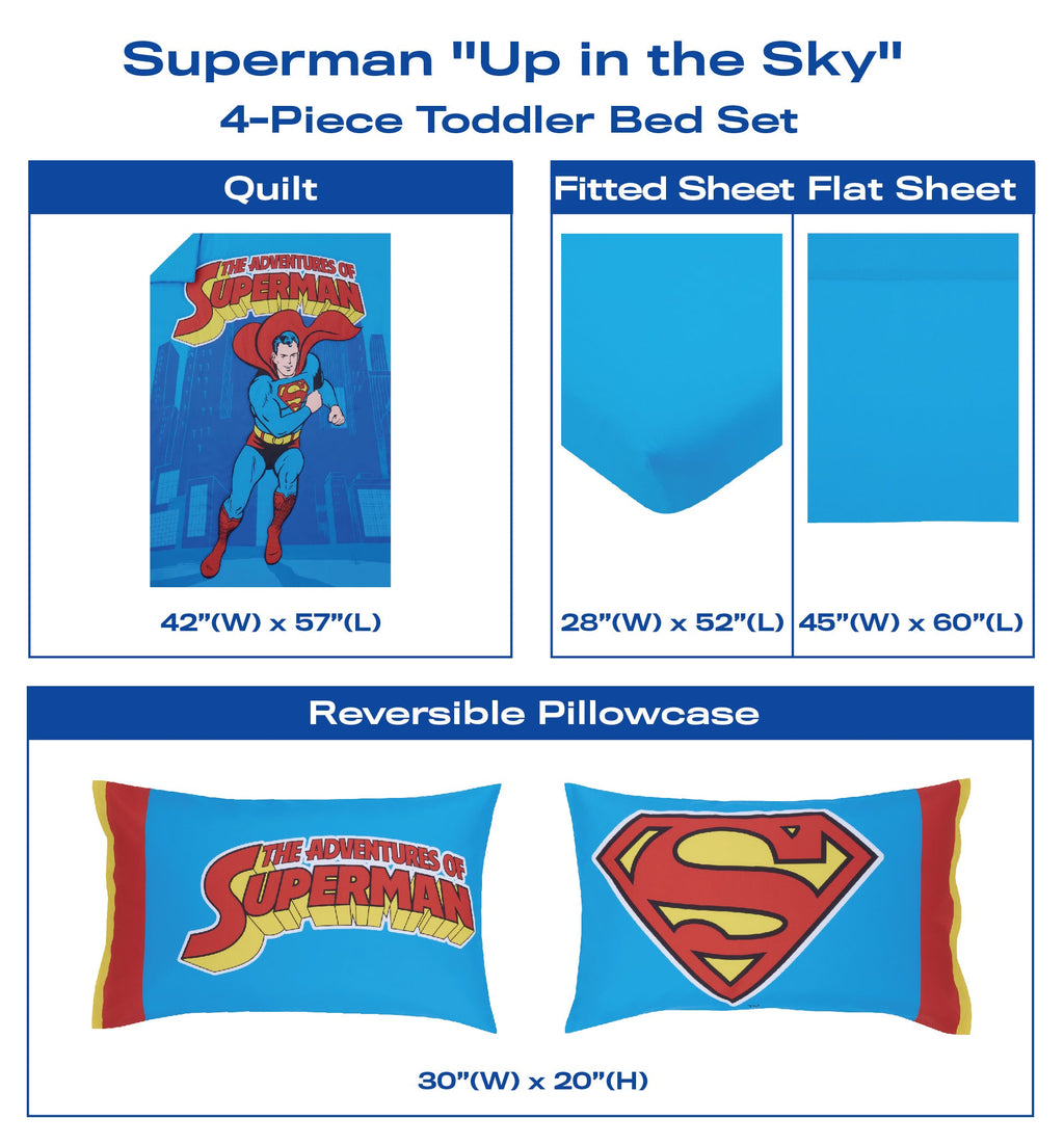 NoJo Warner Bros Superman "Up In The Sky" 4 Piece Toddler Bed Set