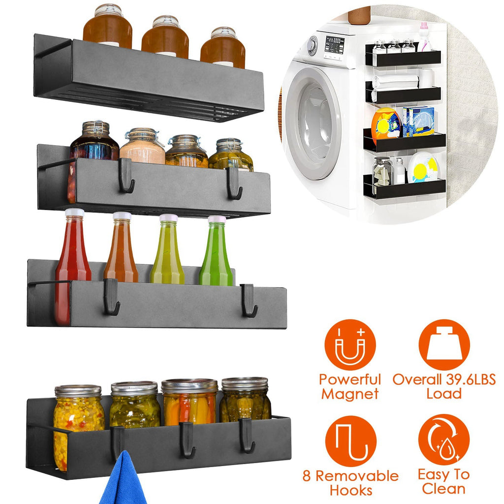 Magnetic Spice Rack with 8 Removable Hooks for Kitchen