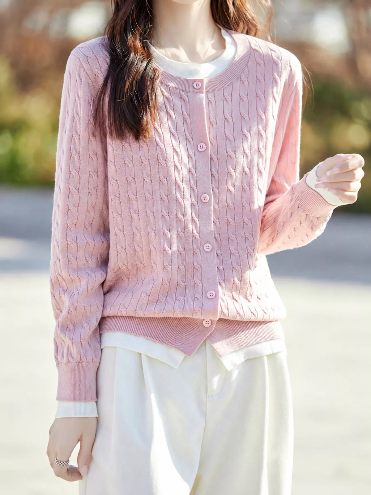 Cable-Knit Button-Down Cardigan