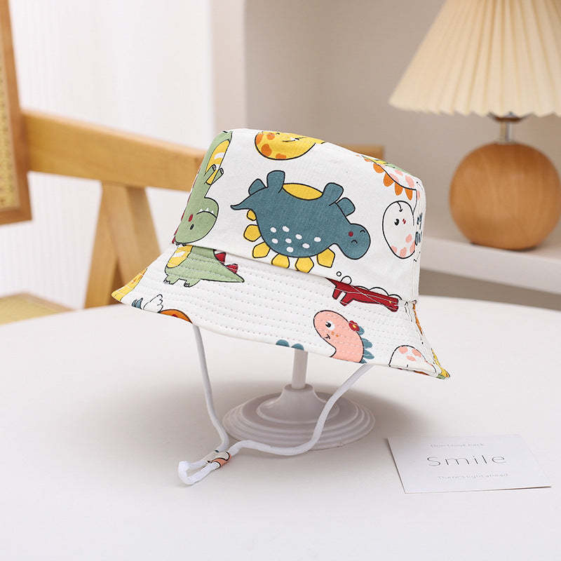 Printed Bucket Hat Cute Car Dinosaur Summer Beach Pure Cotton Fisherman Hat For Babies