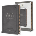 KJV Holy Bible, Giant Print Thinline Edition, Large Format, Gray Premium Imitation Leather, Red Letter, Thumb Index, Ribbon Marker - Bonded Leather