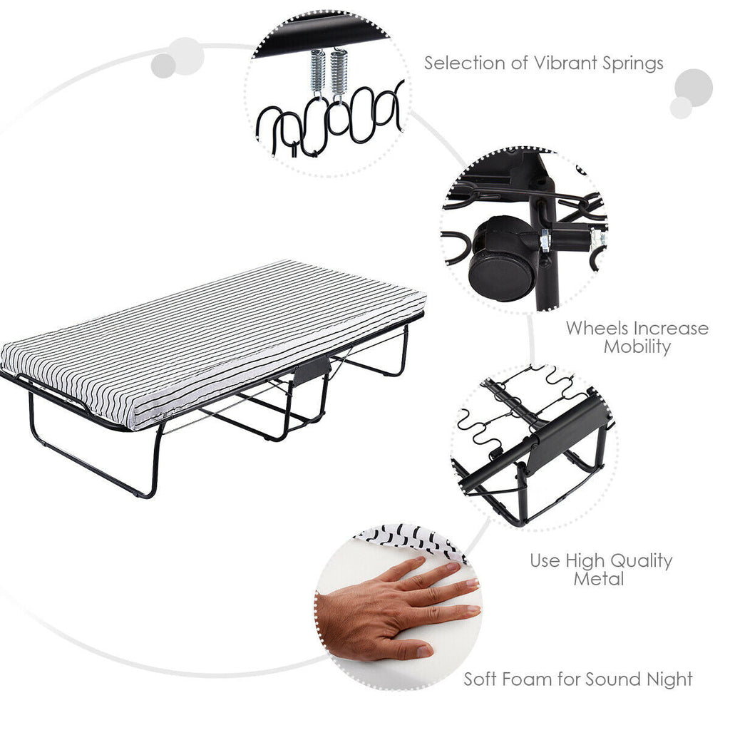 75 x 31 Inch Folding Guest Bed with Foam Mattress
