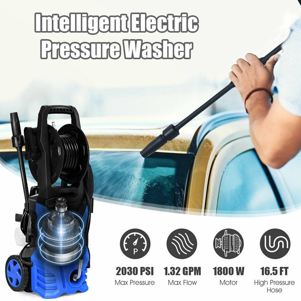 1800W 2030PSI Electric Pressure Washer Cleaner with Hose Reel