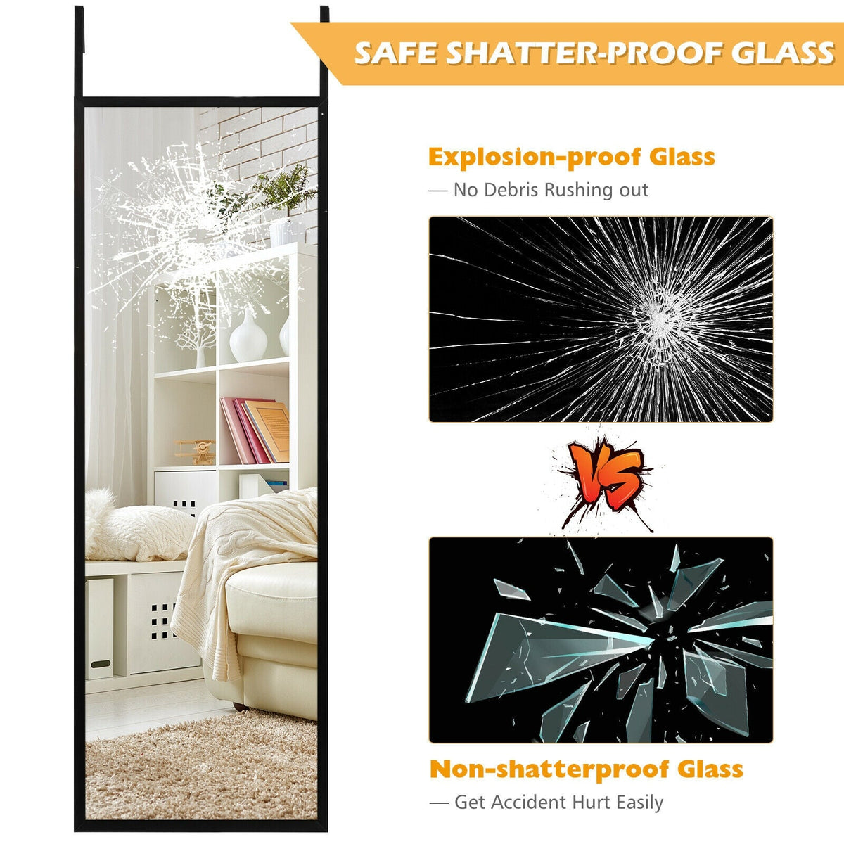 Full Length Metal Door Mirror with Adjustable Hook