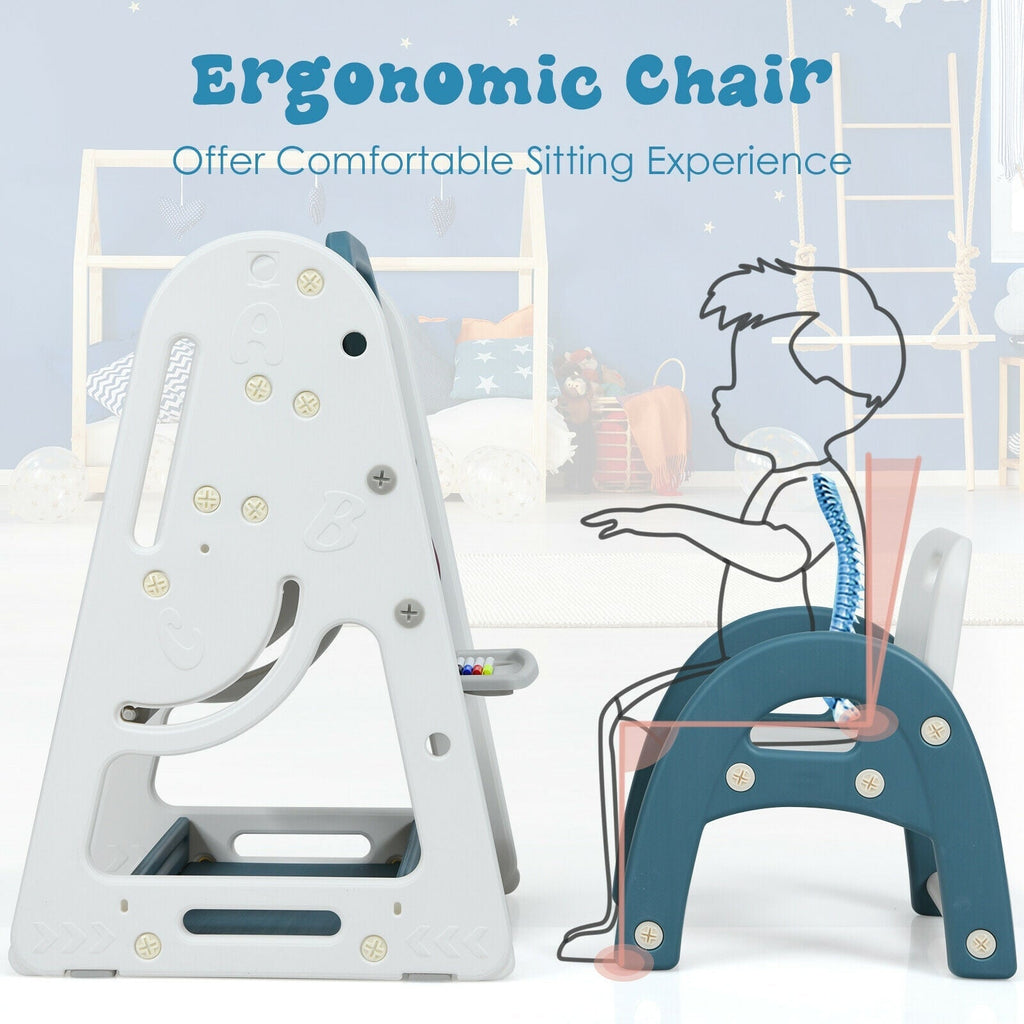 2-in-1 Kids Easel Desk Chair Set Book Rack Adjustable Art Painting Board