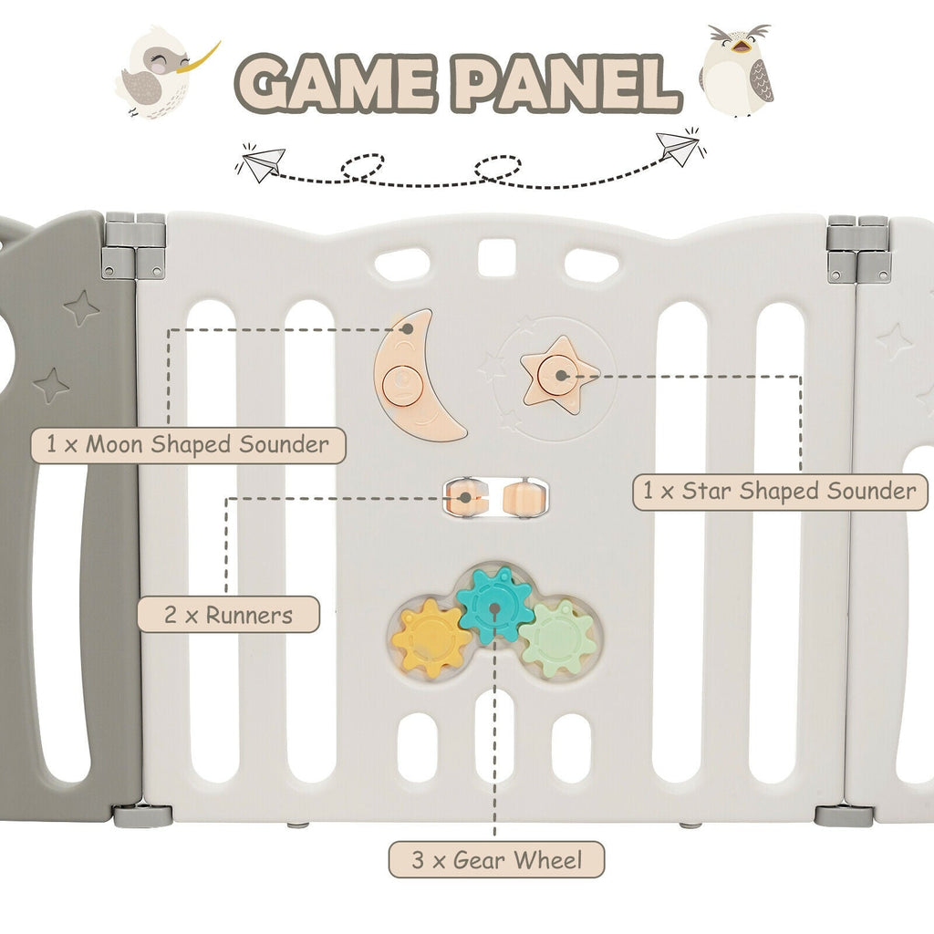 14-Panel Baby Playpen Kids Activity Center Foldable Play Yard with Lock Door