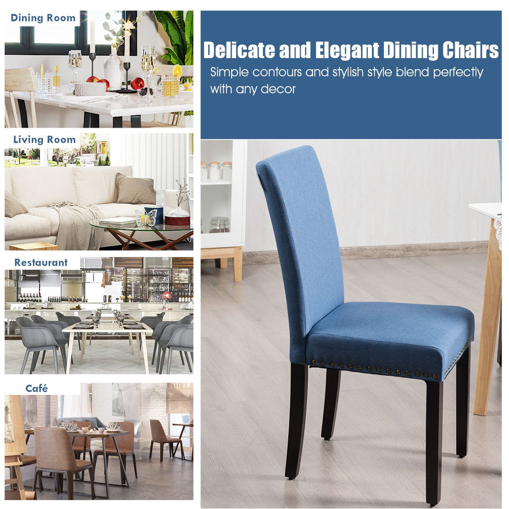 Set of 2 Fabric Upholstered Dining Chairs with Nailhead
