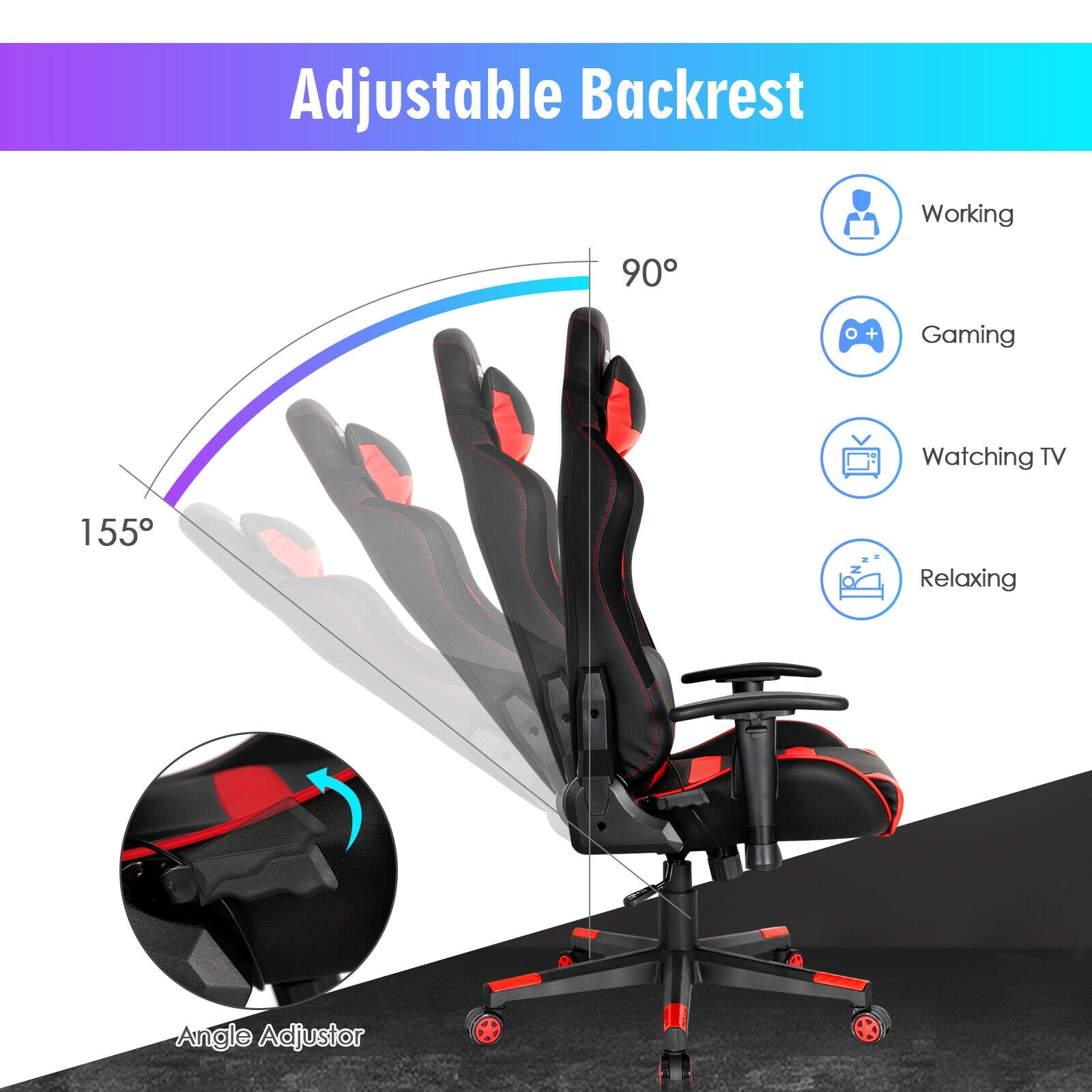 Adjustable Swivel Gaming Chair with LED Lights and Remote