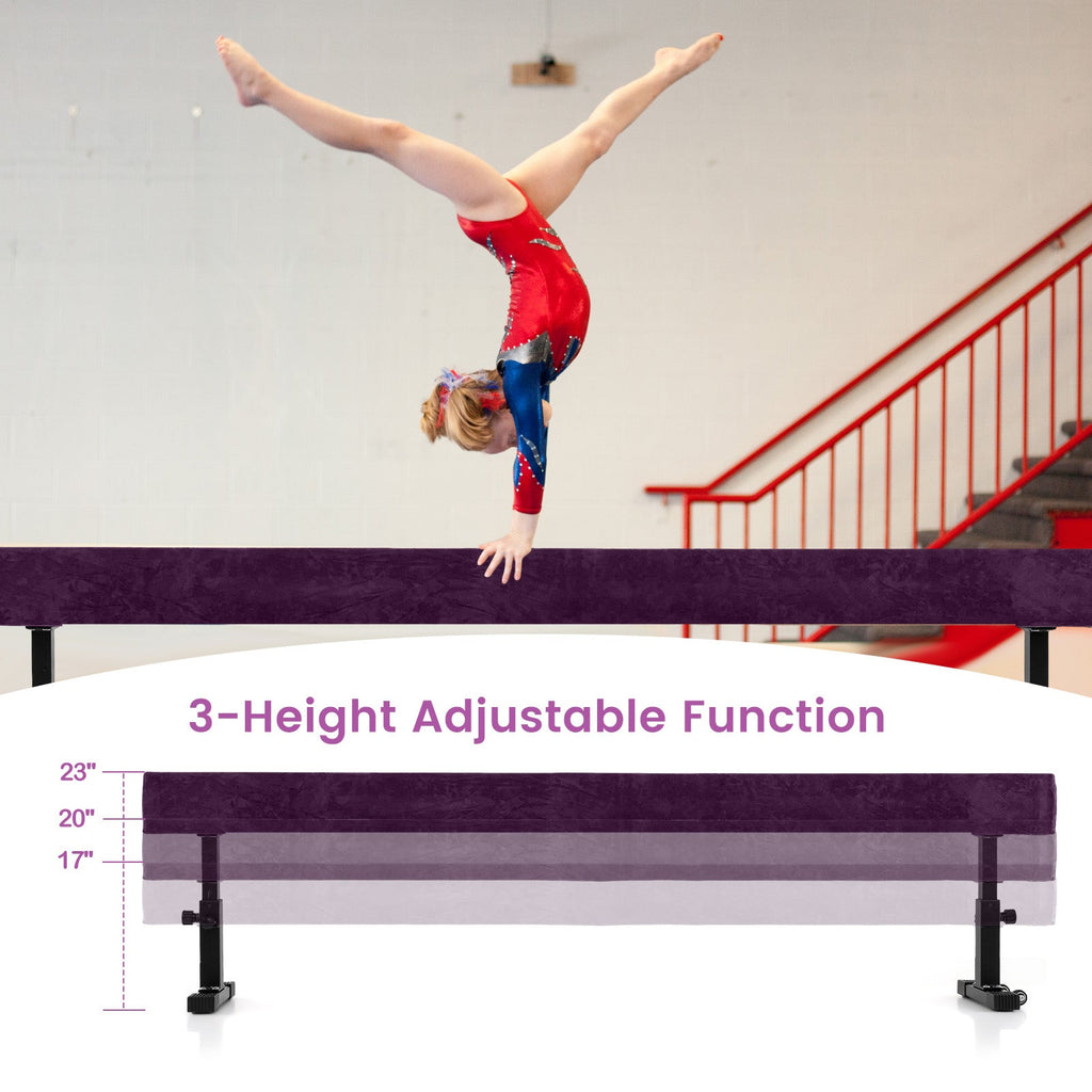 7.5 Feet High and Low Gymnastics Beam with 3 Heights-Purple