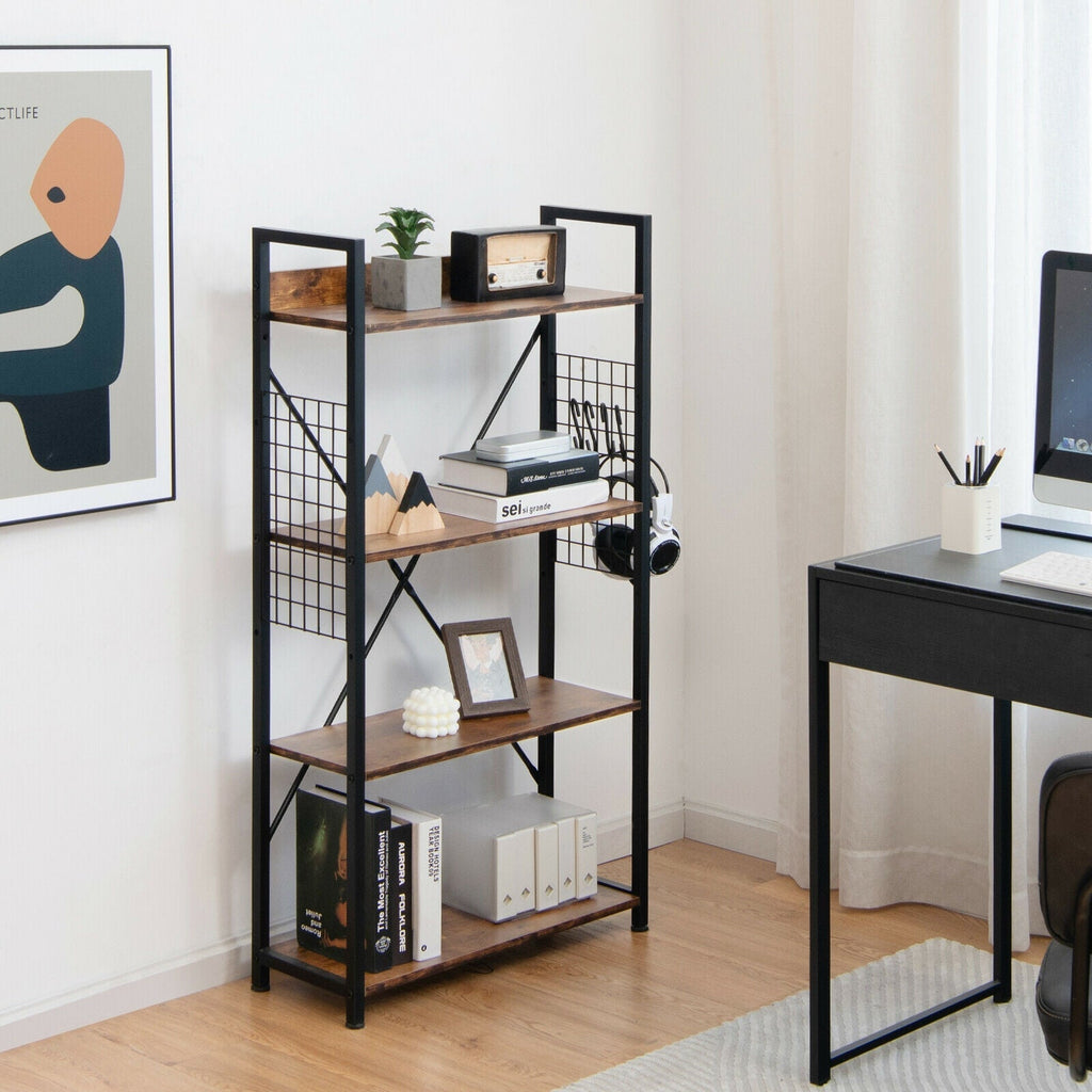 4 -Tier Industrial Open Storage Bookshelf-Coffee