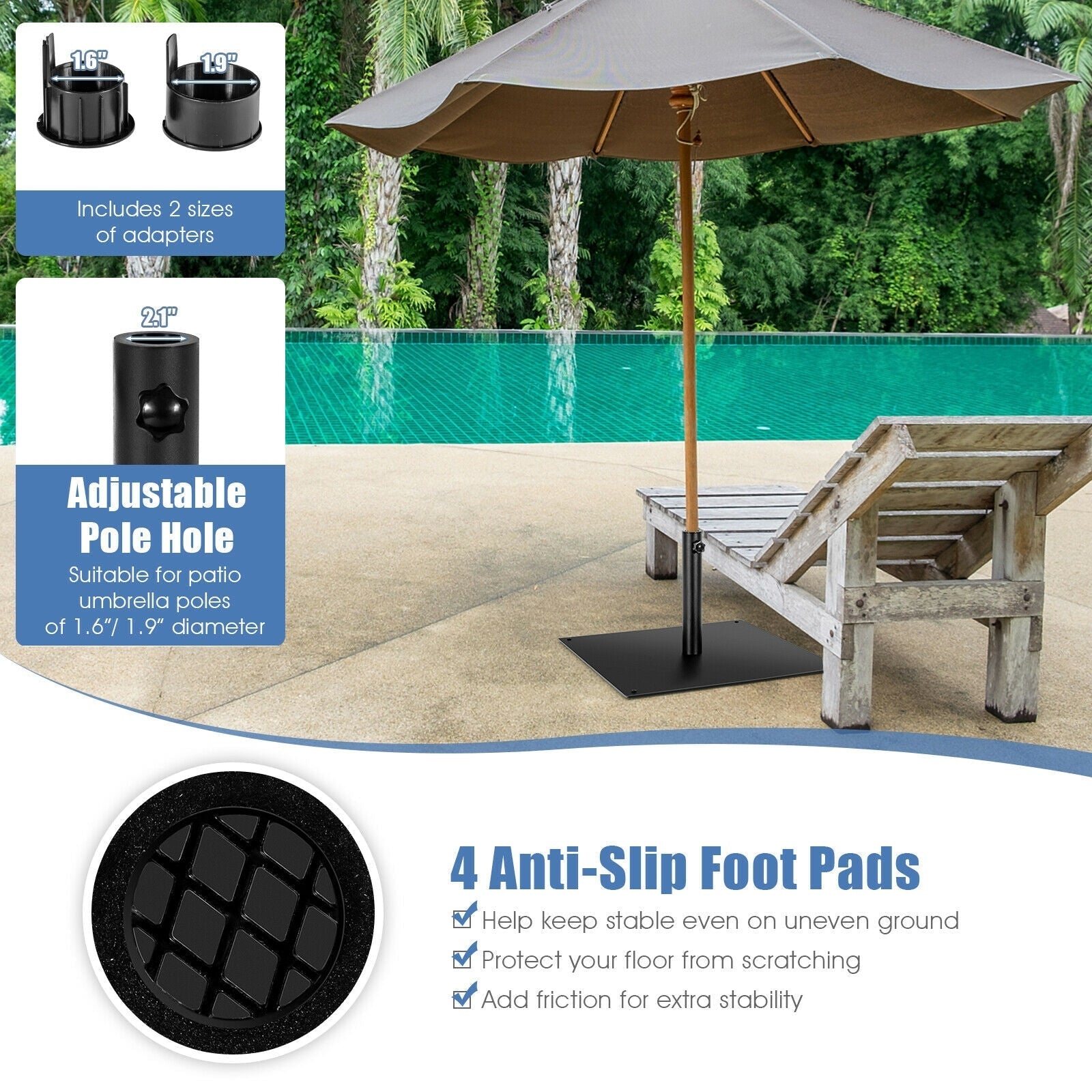 25 Inch Square Patio Umbrella Base 42 LBS Weighted