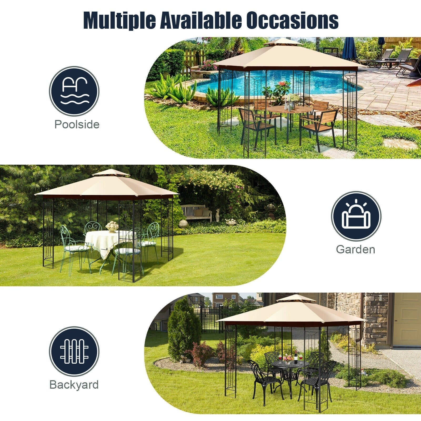 10 x 10 Feet L-Shaped Patio Canopy Gazebo Outdoor 2-Tier Steel Tent