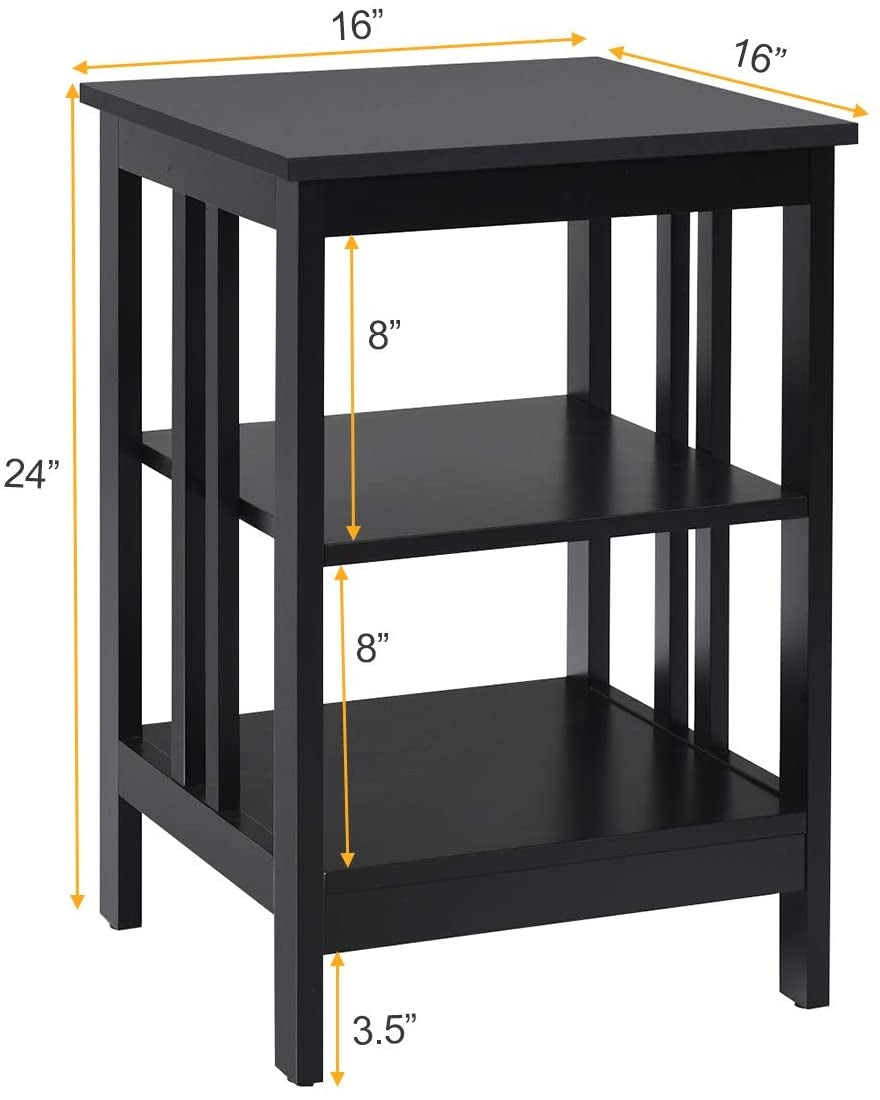 2 Pieces 3-Tier Nightstand with Reinforced Bars and Stable Structure