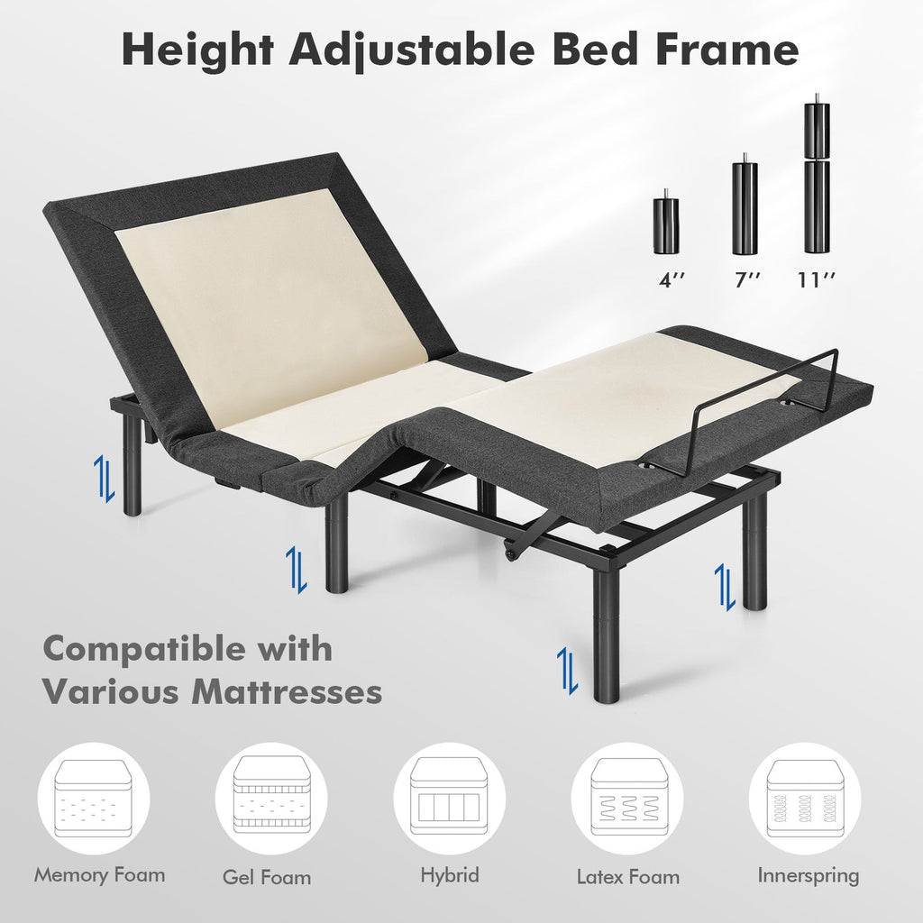 Queen Size Adjustable Bed Base Electric Bed Frame with Massage Modes