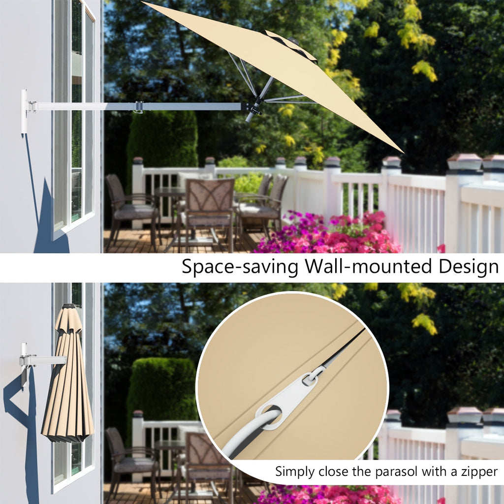 8ft Wall-Mounted Telescopic Folding Tilt Sun Shade Umbrella