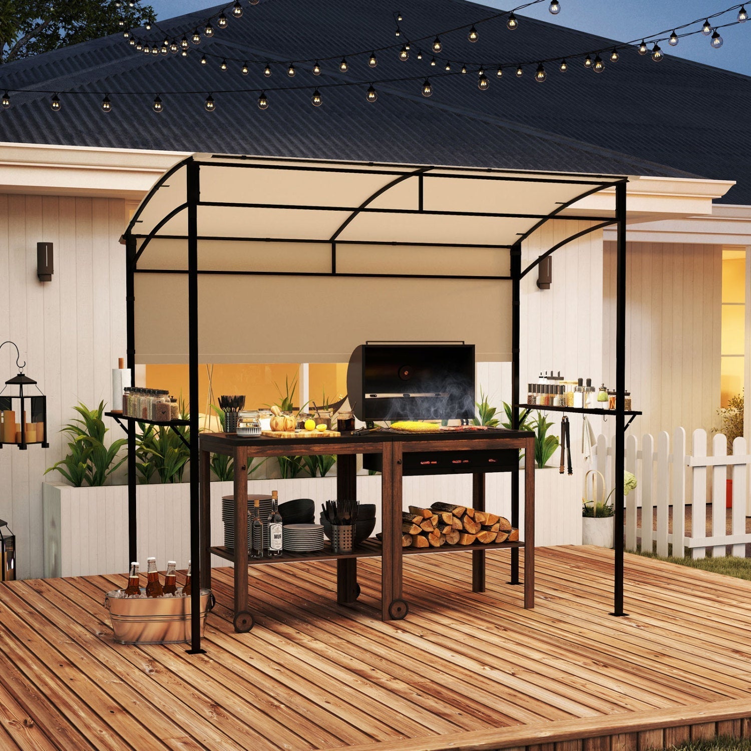 BBQ Grill Canopy 7.8 x 4.4 FT with Shelves and Sidewall
