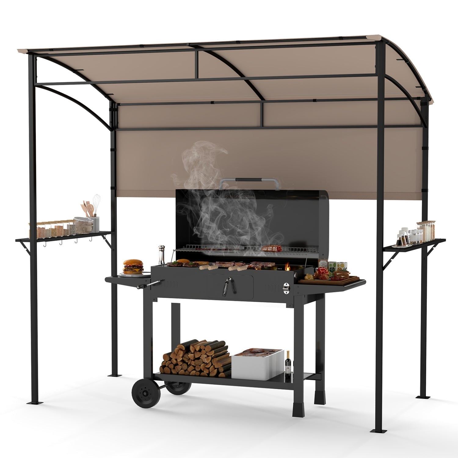 BBQ Grill Canopy 7.8 x 4.4 FT with Shelves and Sidewall