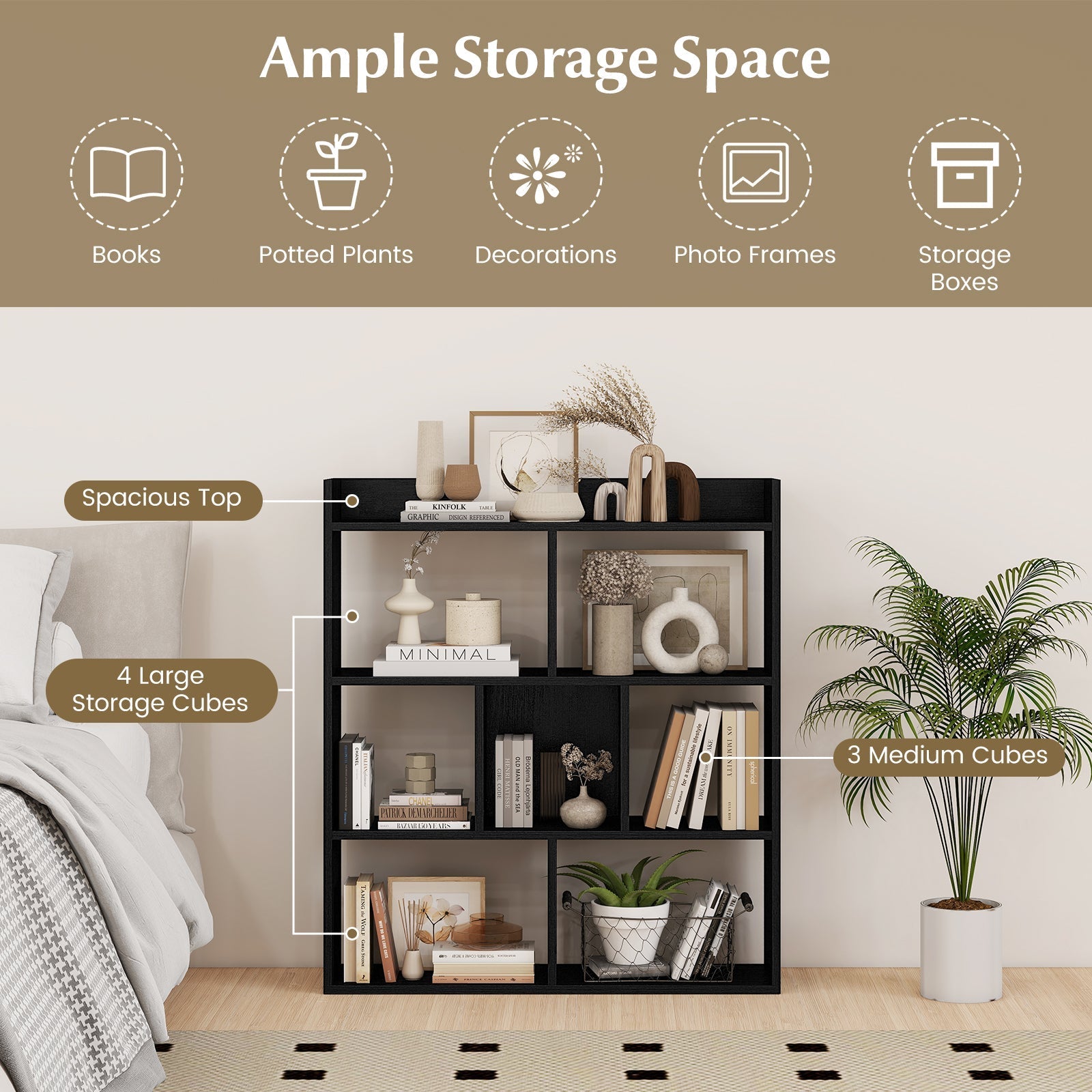 7 Cubes Open-back Bookshelf with Anti-Toppling Devices