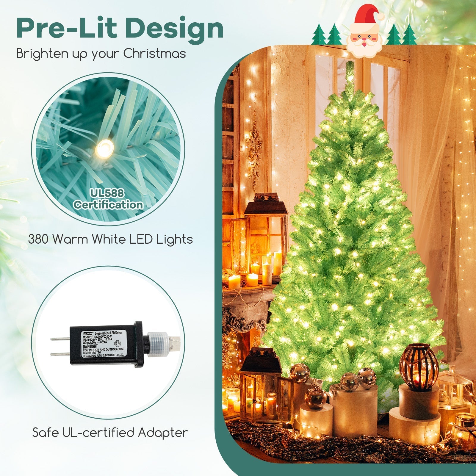 6/7 FT Blue Artificial Christmas Tree with 280/380 Warm White LED Lights and Foldable Metal Stand
