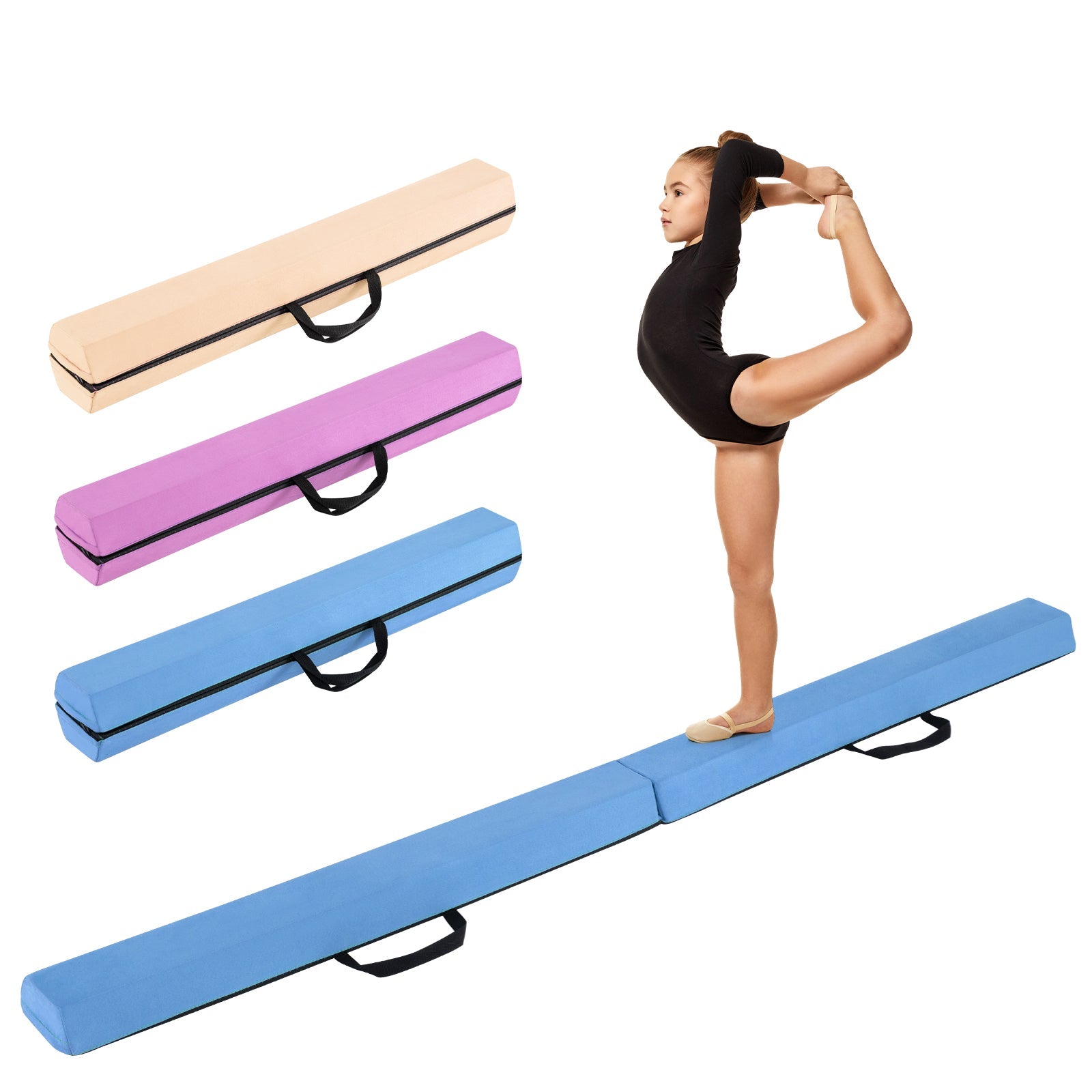 7 FT Folding Balance Beam with Removable Suede Cover and Non-slip Bottom