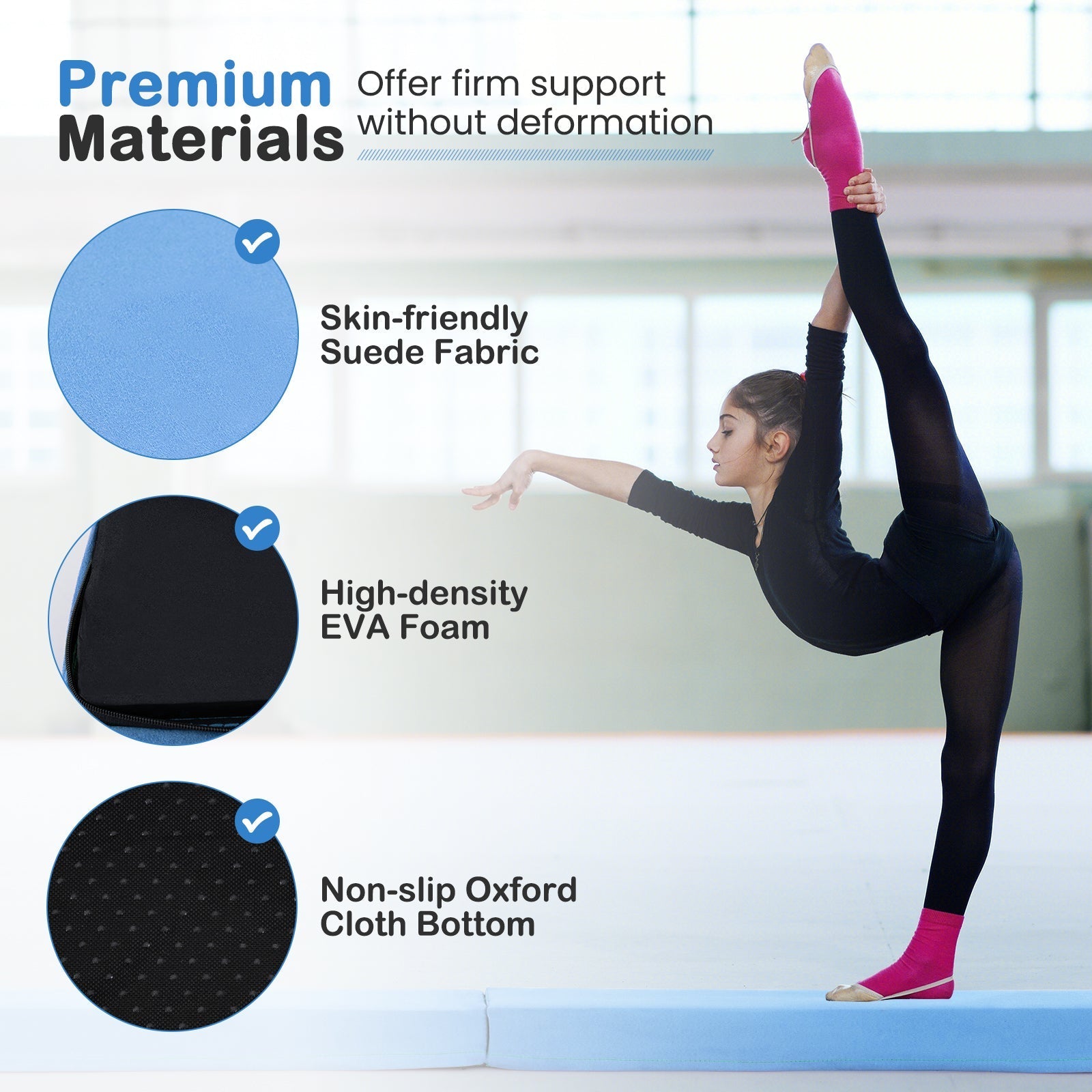 7 FT Folding Balance Beam with Removable Suede Cover and Non-slip Bottom