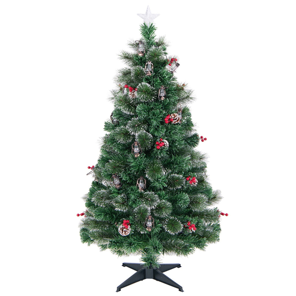 5/6/7 Feet Artificial Christmas Tree with Red Berries and Kerosene Lamps