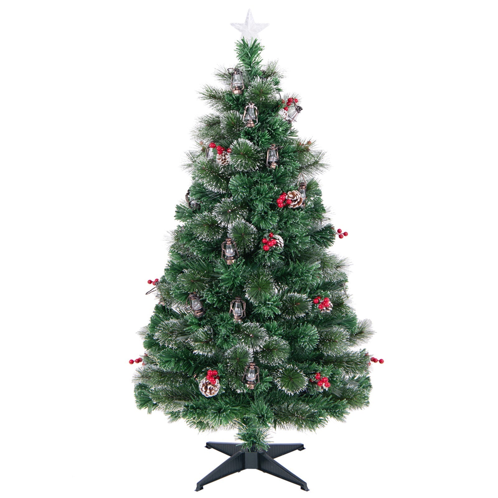 5/6/7 Feet Artificial Christmas Tree with Red Berries and Kerosene Lamps