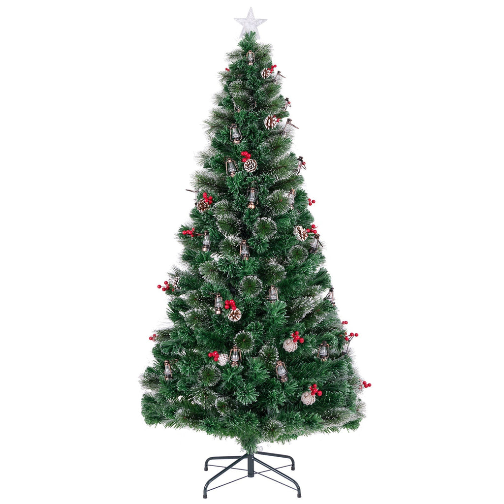 5/6/7 Feet Artificial Christmas Tree with Red Berries and Kerosene Lamps