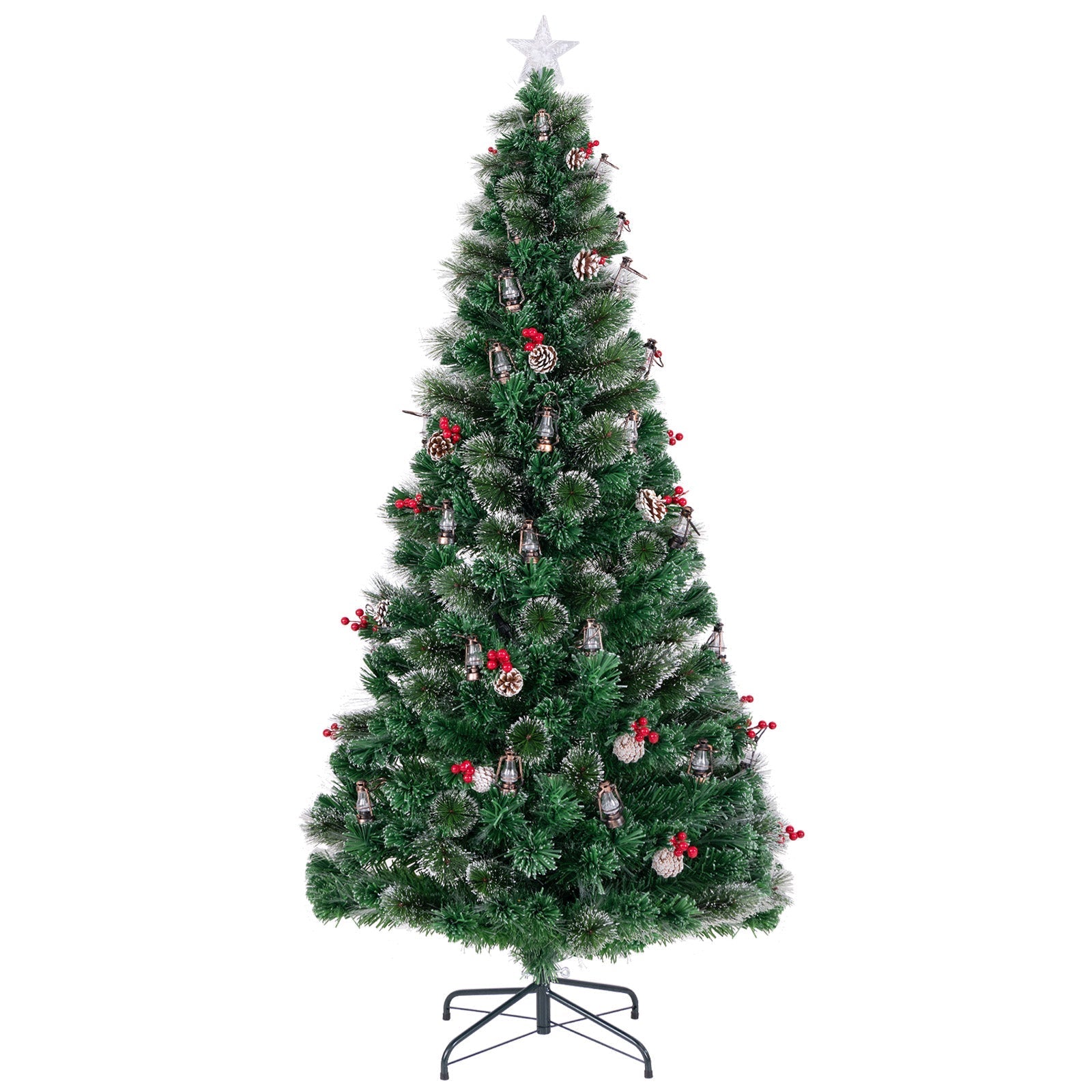 5/6/7 Feet Artificial Christmas Tree with Red Berries and Kerosene Lamps