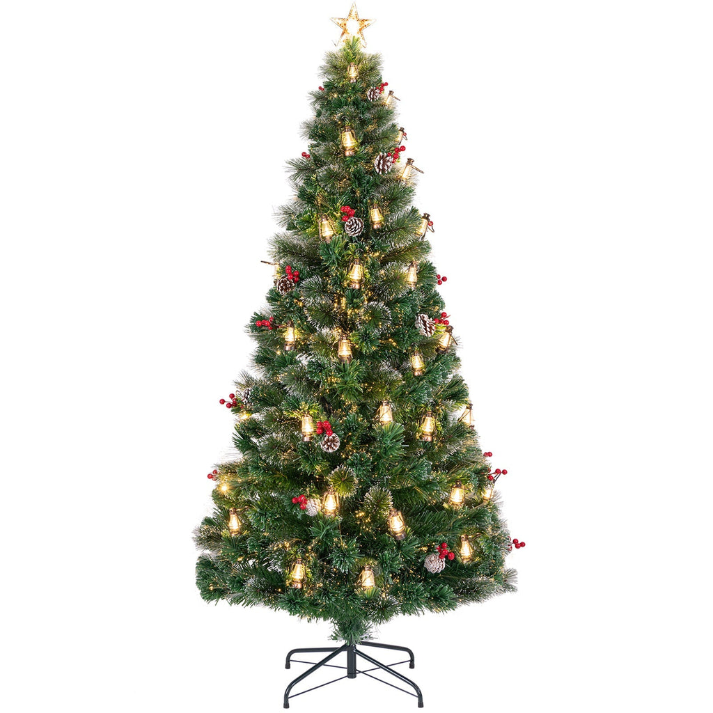 5/6/7 Feet Artificial Christmas Tree with Red Berries and Kerosene Lamps