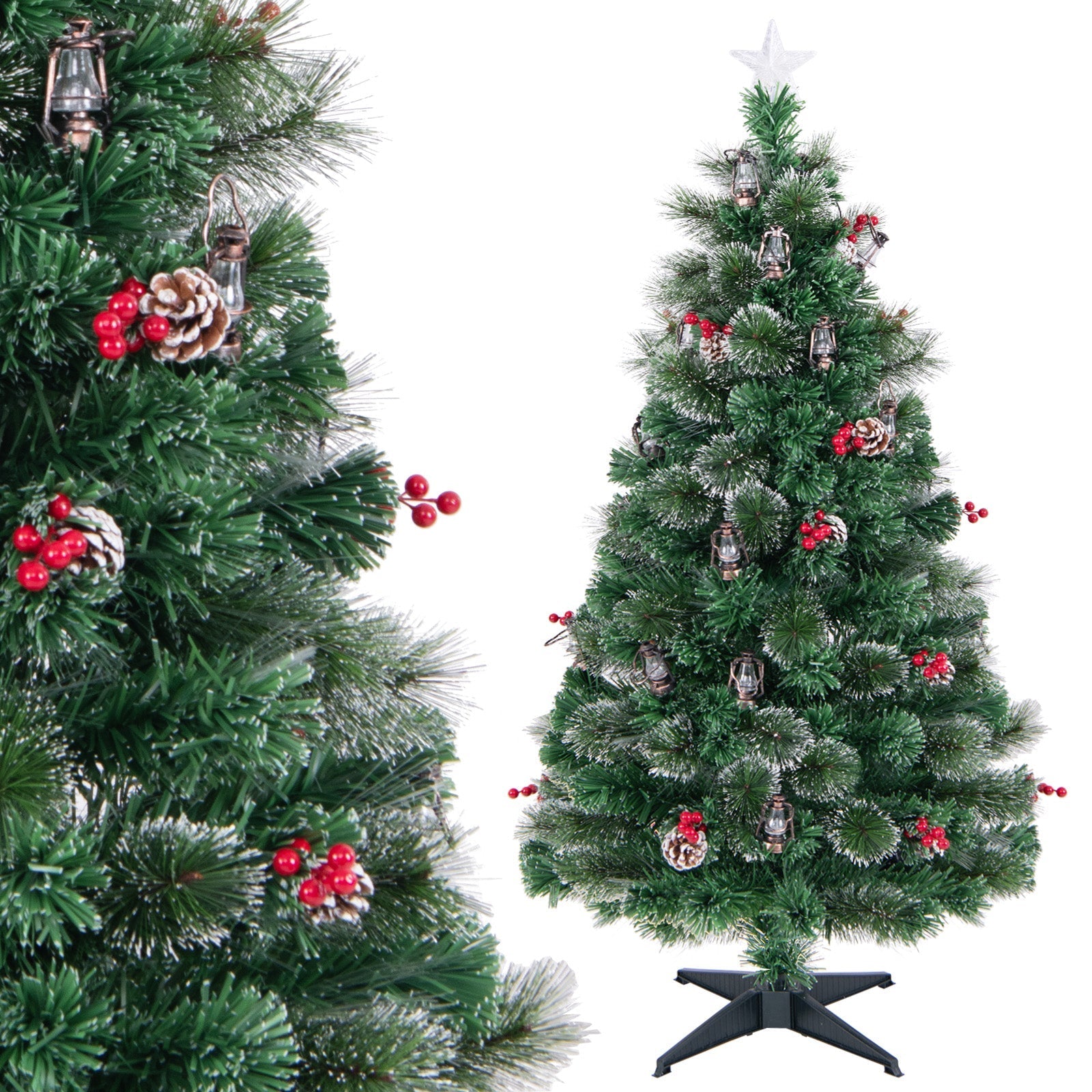 5/6/7 Feet Artificial Christmas Tree with Red Berries and Kerosene Lamps