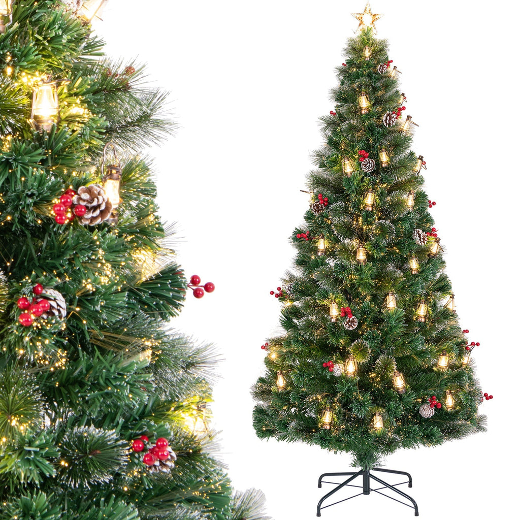 5/6/7 Feet Artificial Christmas Tree with Red Berries and Kerosene Lamps