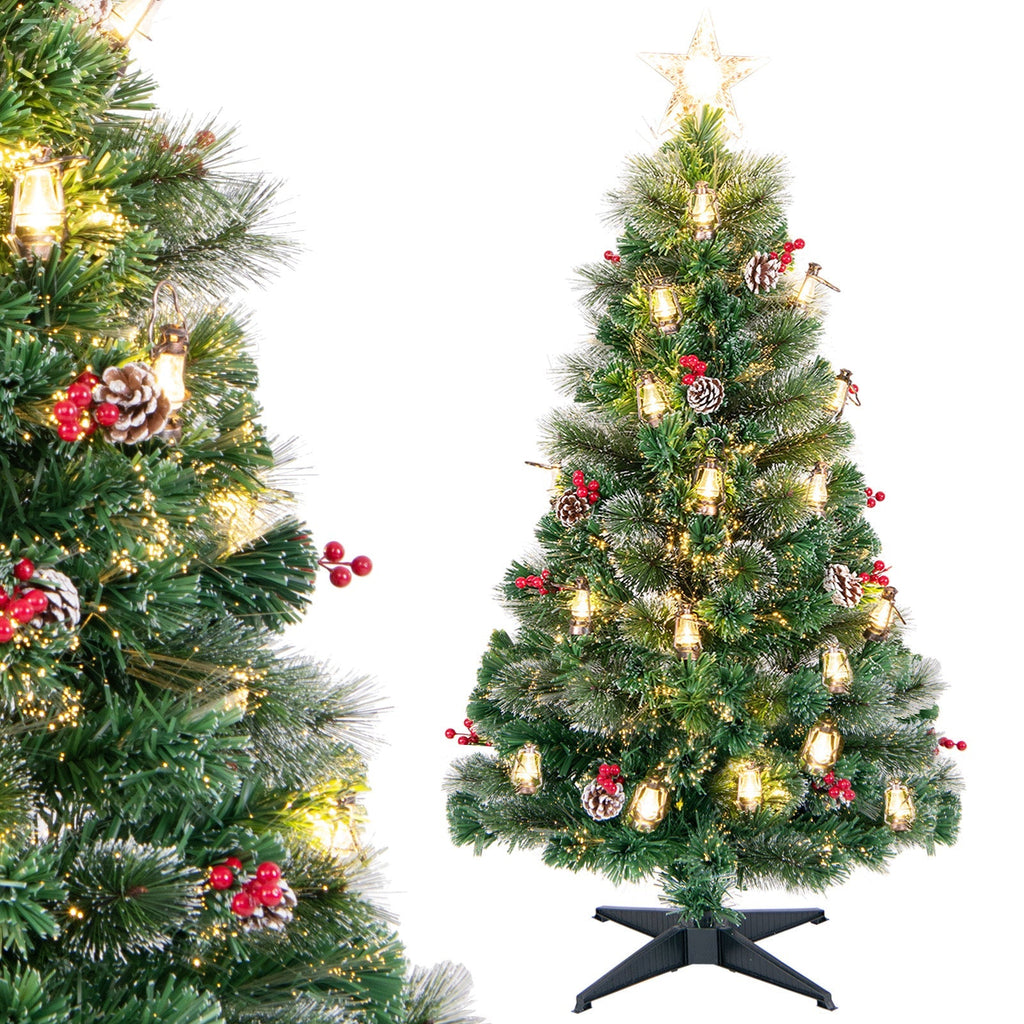 5/6/7 Feet Artificial Christmas Tree with Red Berries and Kerosene Lamps