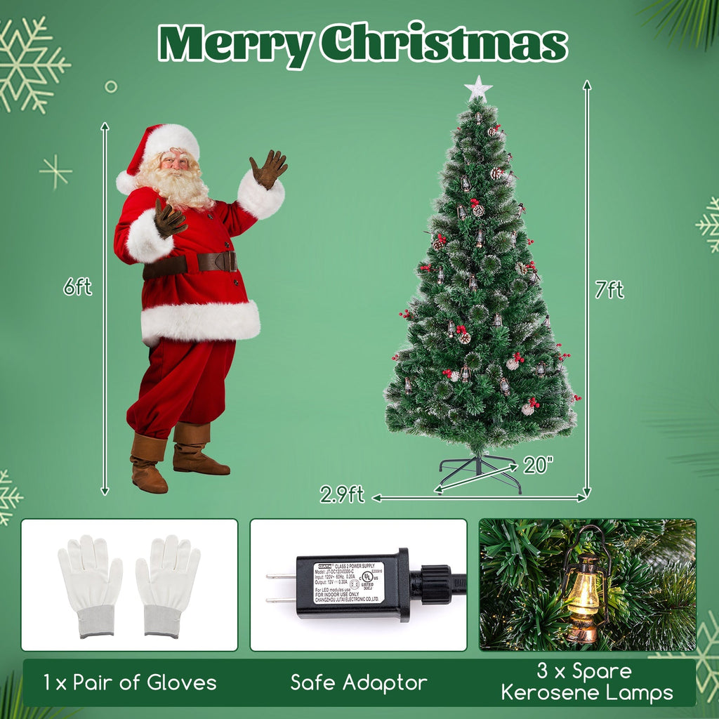 5/6/7 Feet Artificial Christmas Tree with Red Berries and Kerosene Lamps