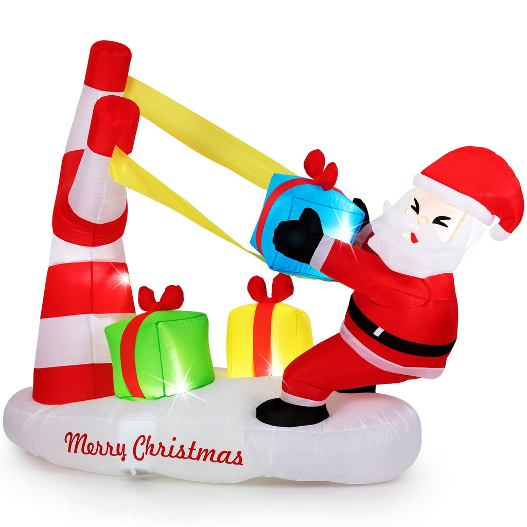 7 Feet Christmas Inflatables Santa with Slingshot and Built-in LED Lights Outdoor Decoration