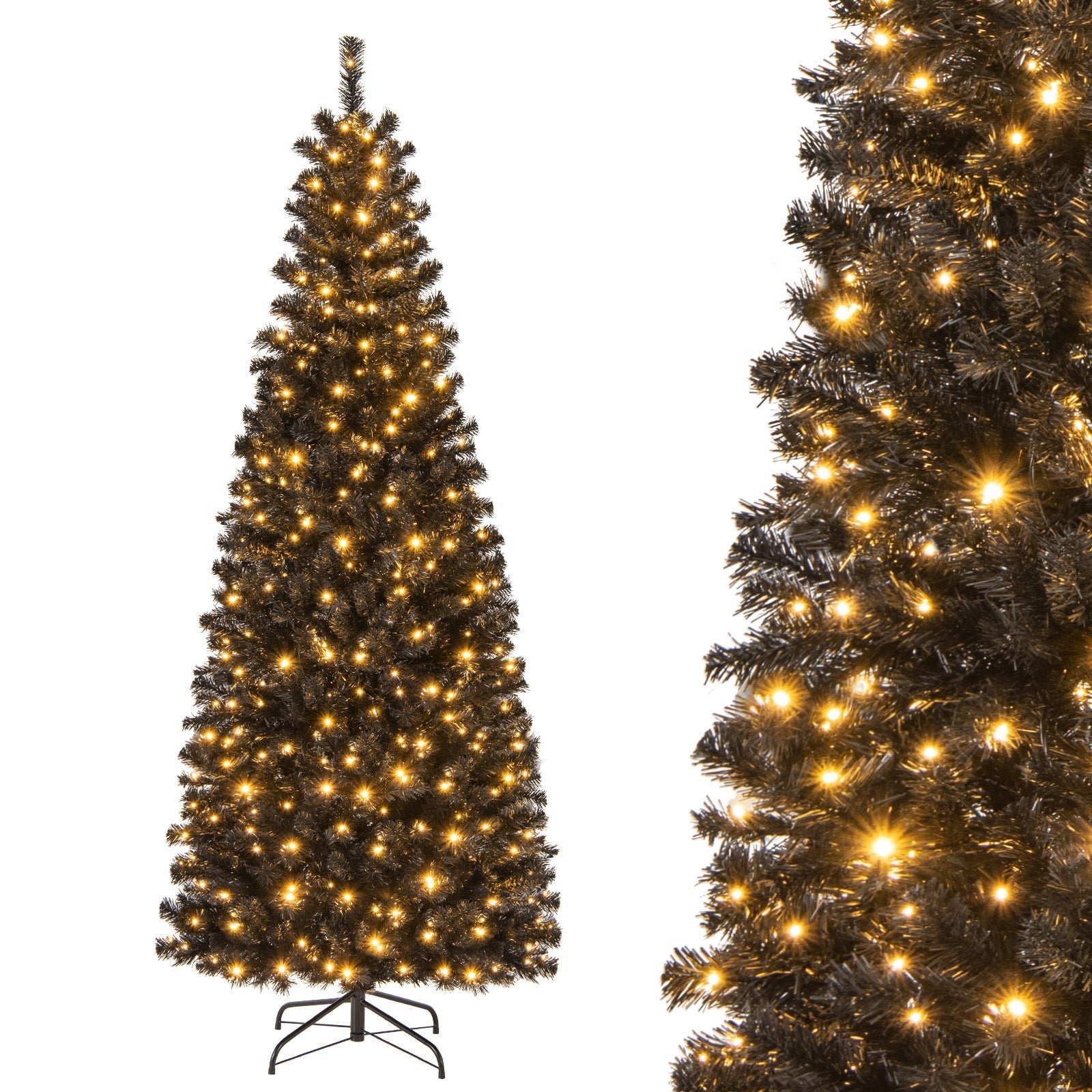 Pre-lit Christmas Halloween Tree with PVC Branch Tips and Warm White Lights