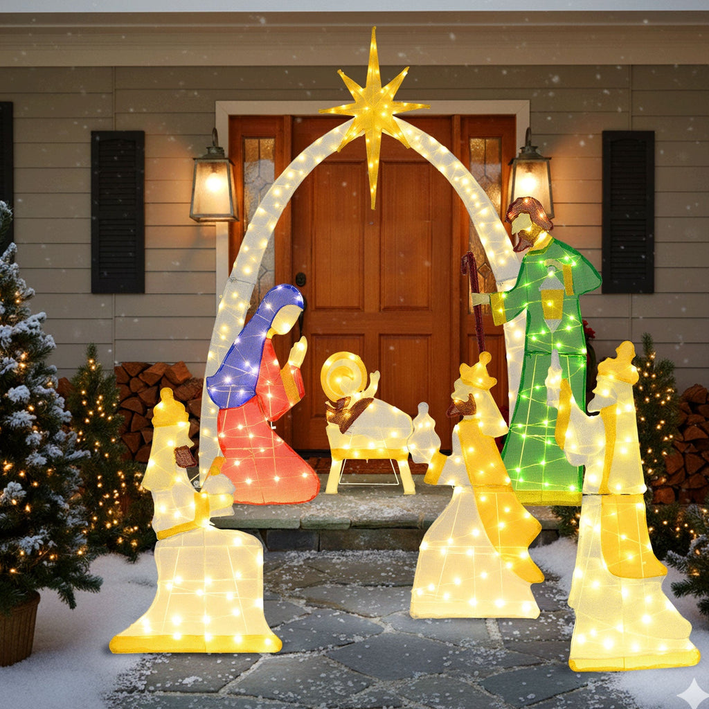 7 Pieces Lighted Nativity Scene with 310 Warm White LED Lights