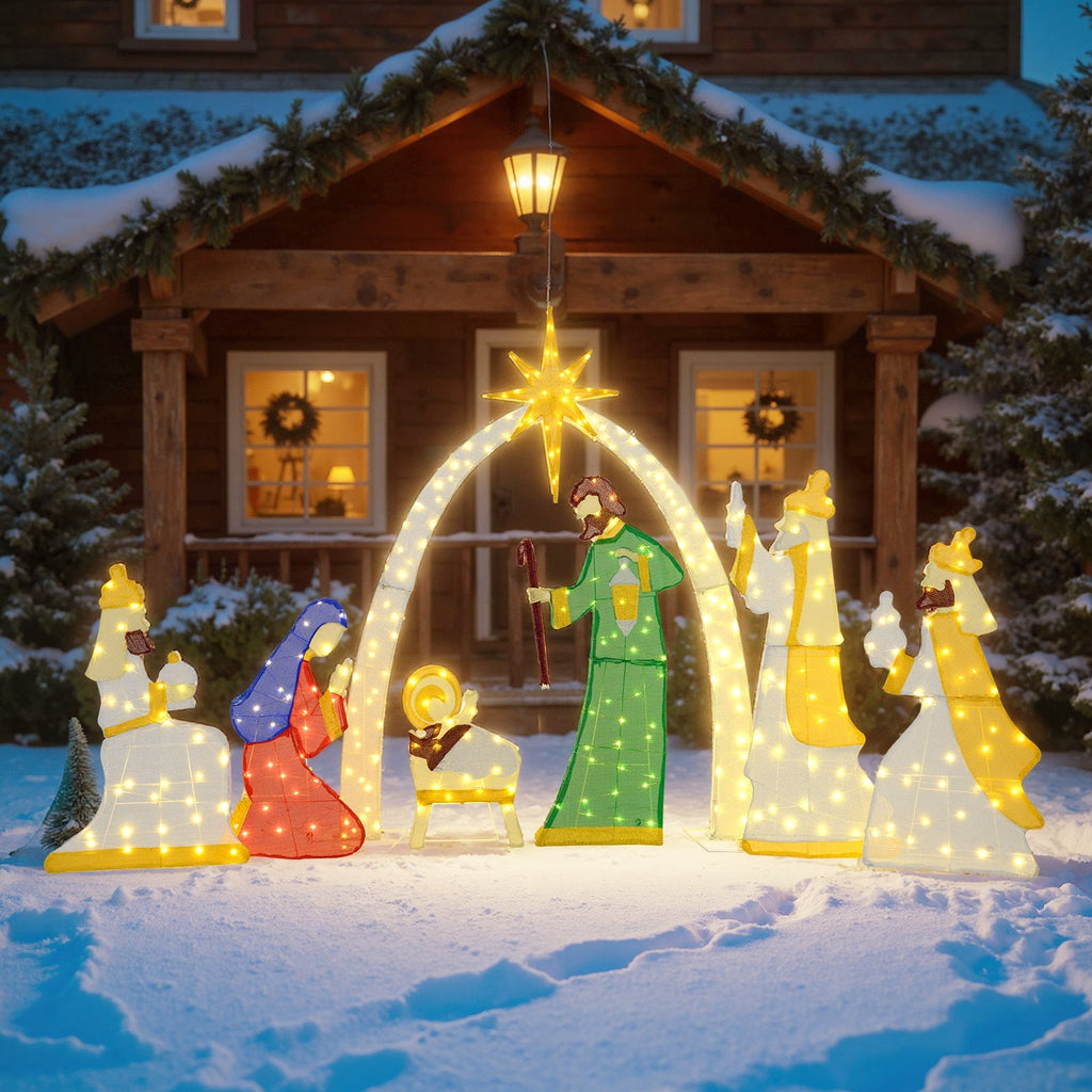 7 Pieces Lighted Nativity Scene with 310 Warm White LED Lights