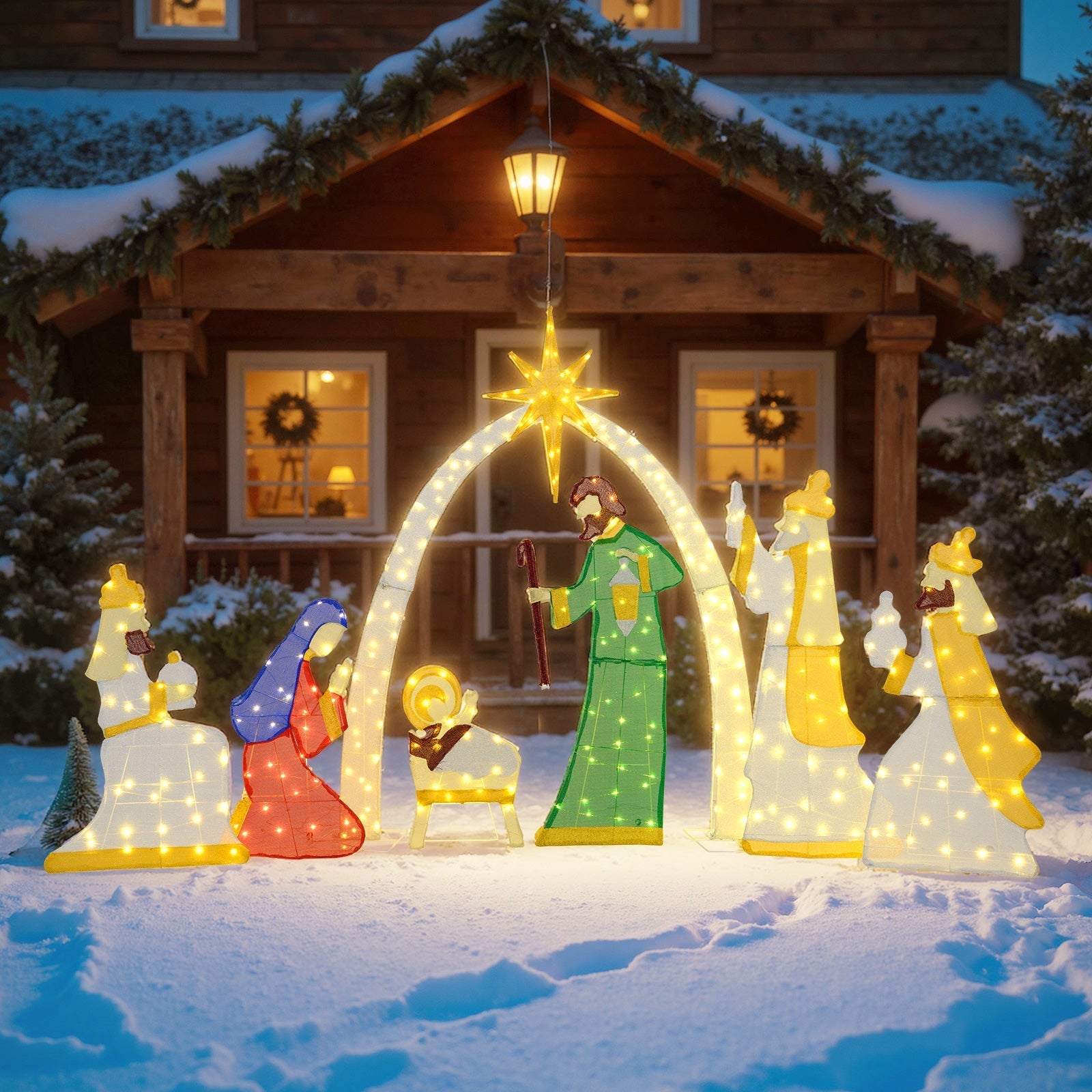 7 Pieces Lighted Nativity Scene with 310 Warm White LED Lights